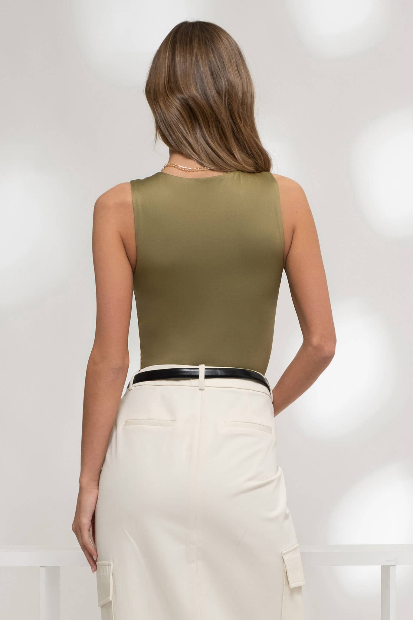 Dark Sage Seamless Solid High Neck Tank Top