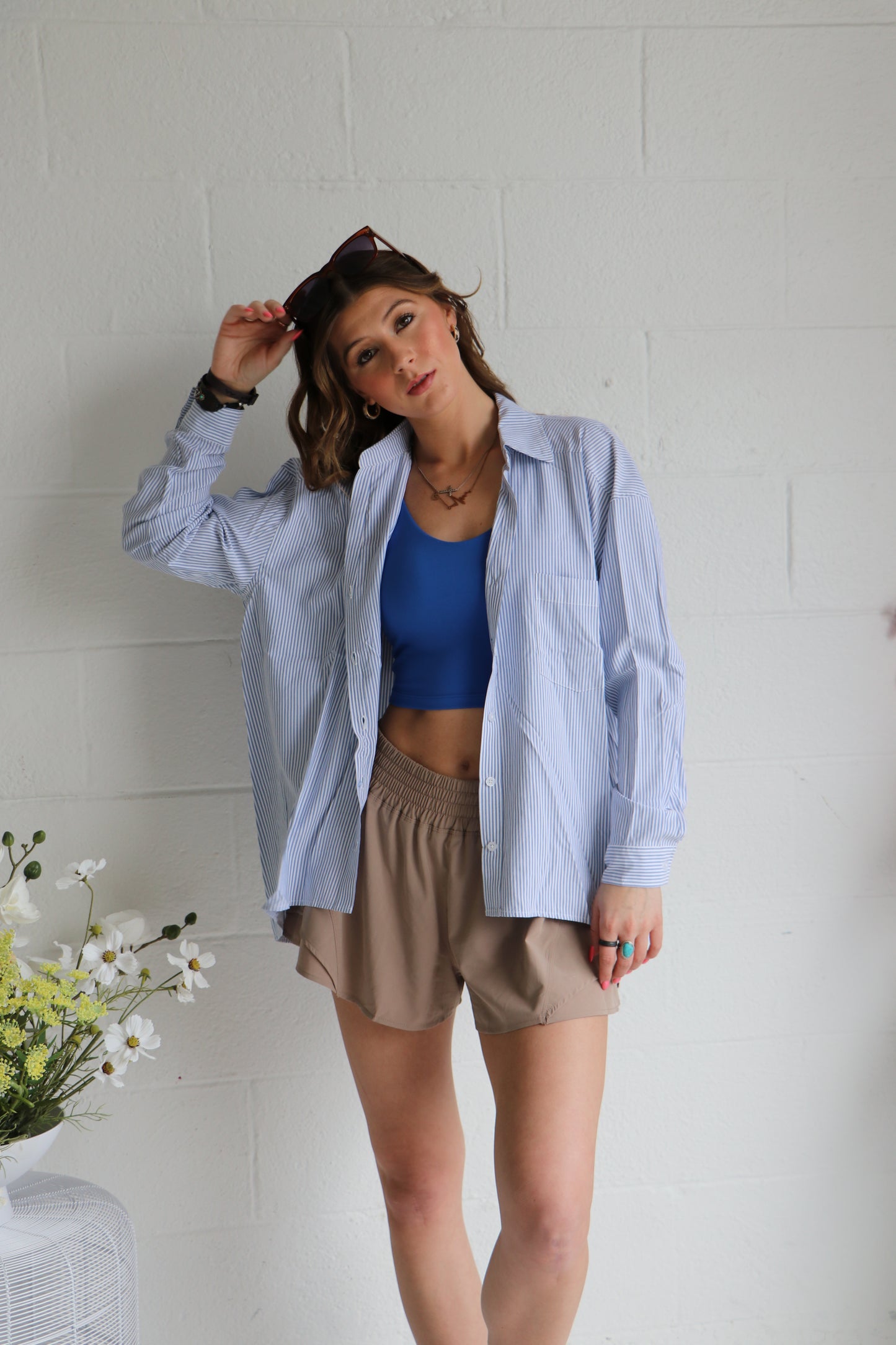 The Coastal Classic Oversized Stripe Shirt | Blue & White Button-Up