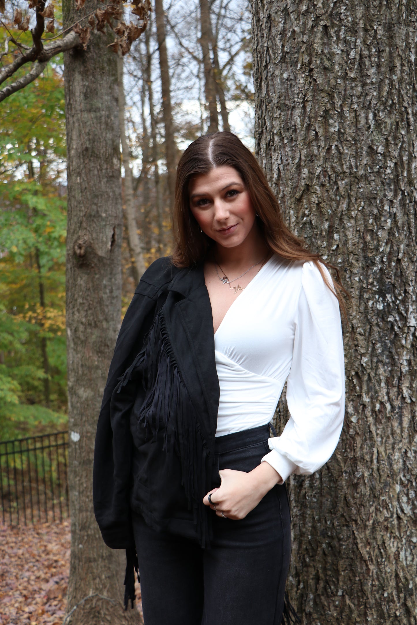 Plunge Neck Peasant Sleeve Bodysuit