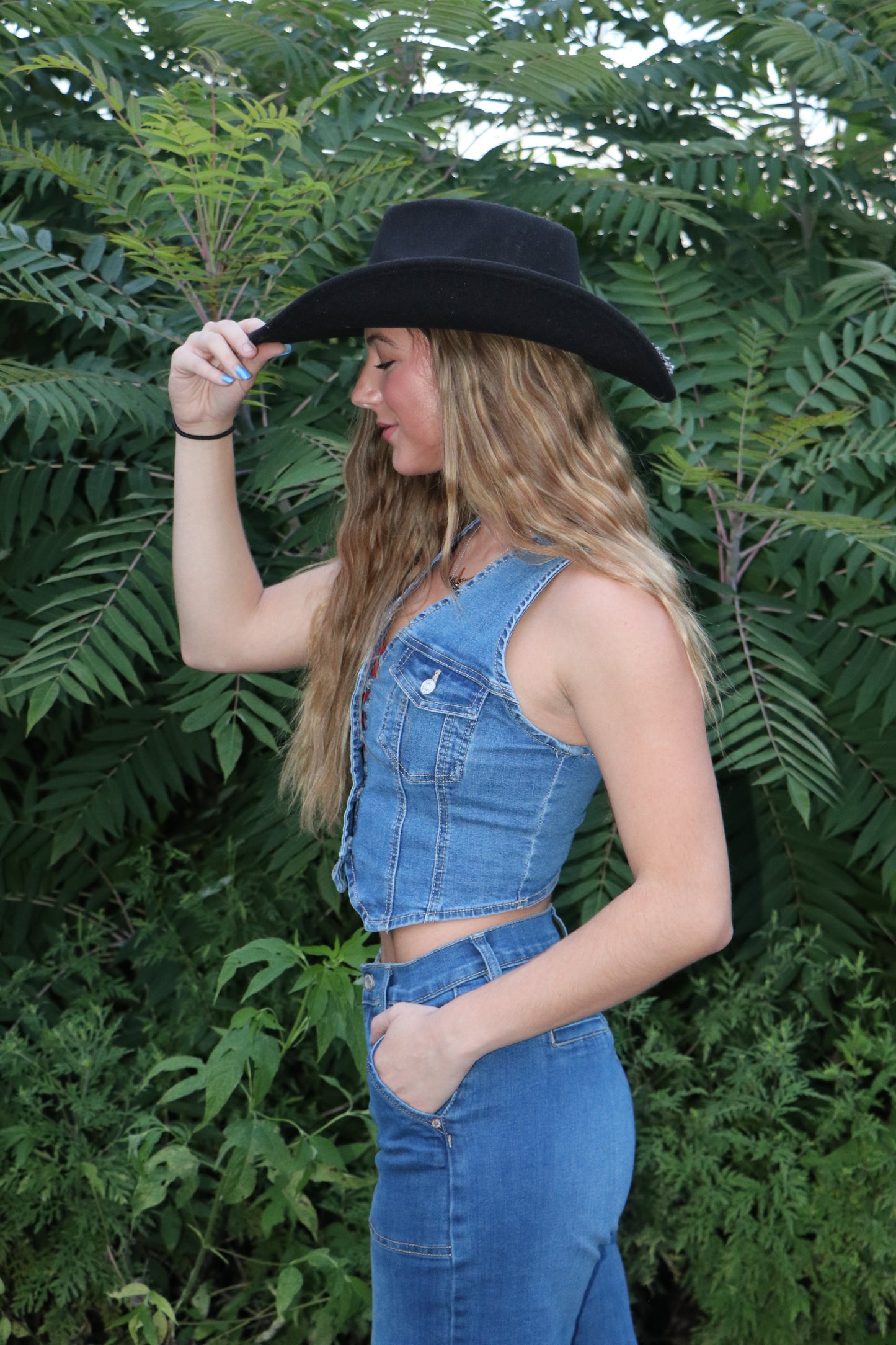 Structured Sleeveless Denim Button Up Vest