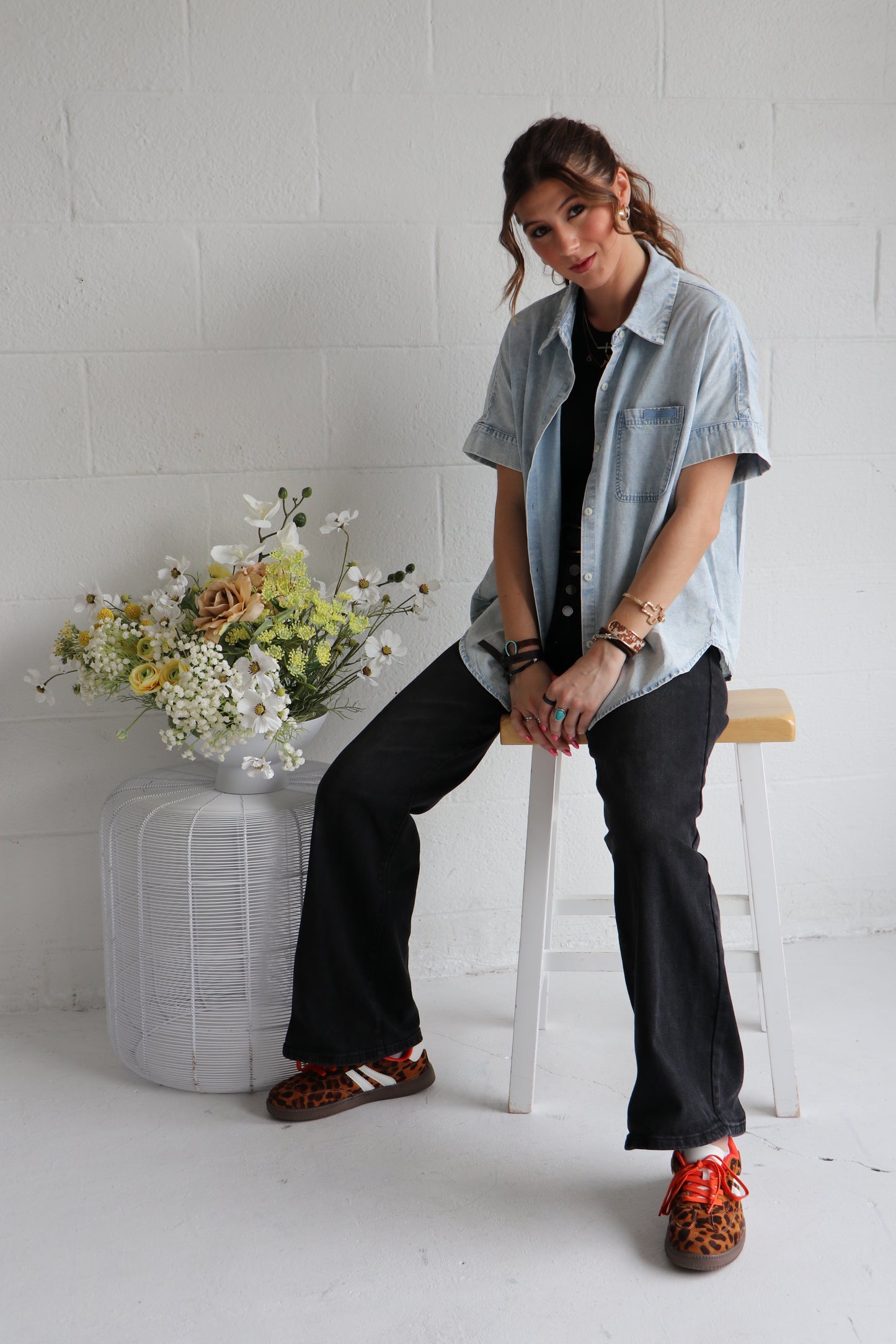 Oversized Chambray Denim Shirt | Mineral Washed Button Down Top