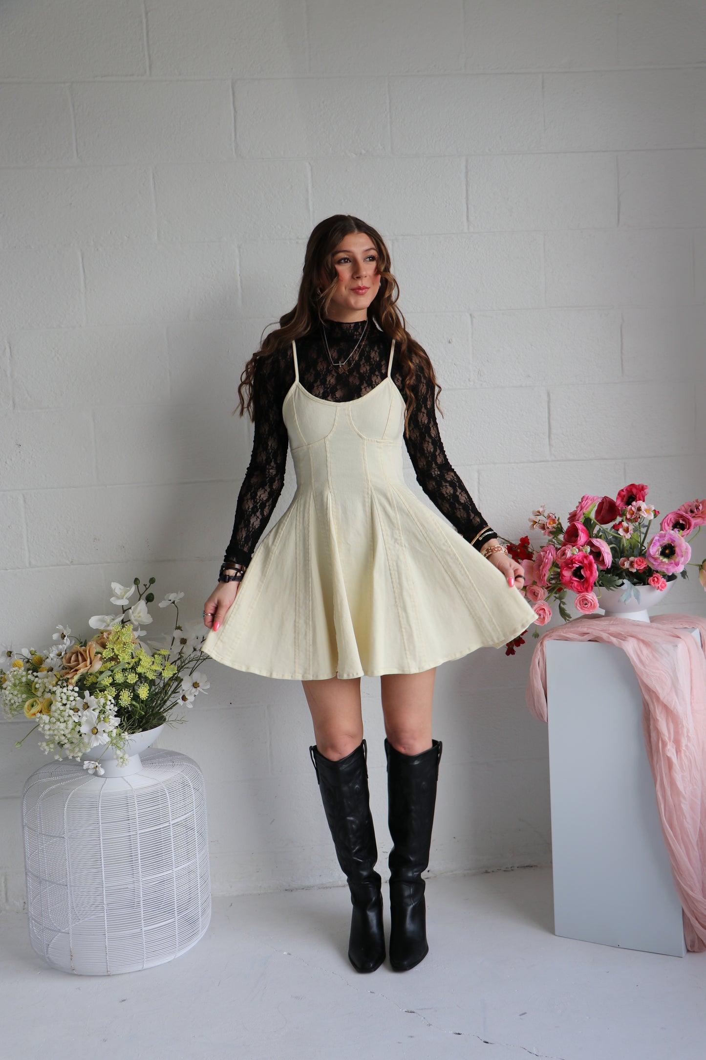High Neck Fitted Sheer Mesh Lace Knit Top