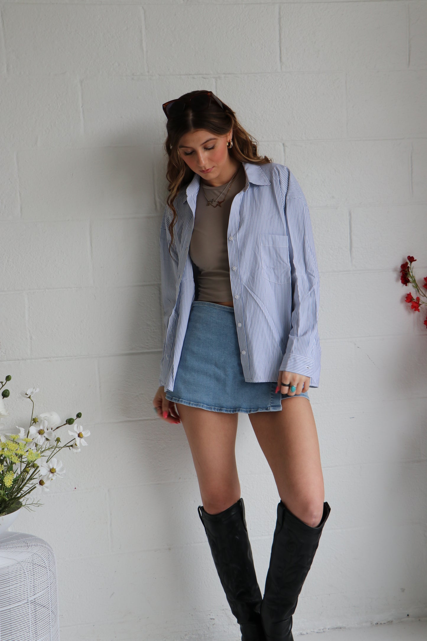 The Coastal Classic Oversized Stripe Shirt | Blue & White Button-Up