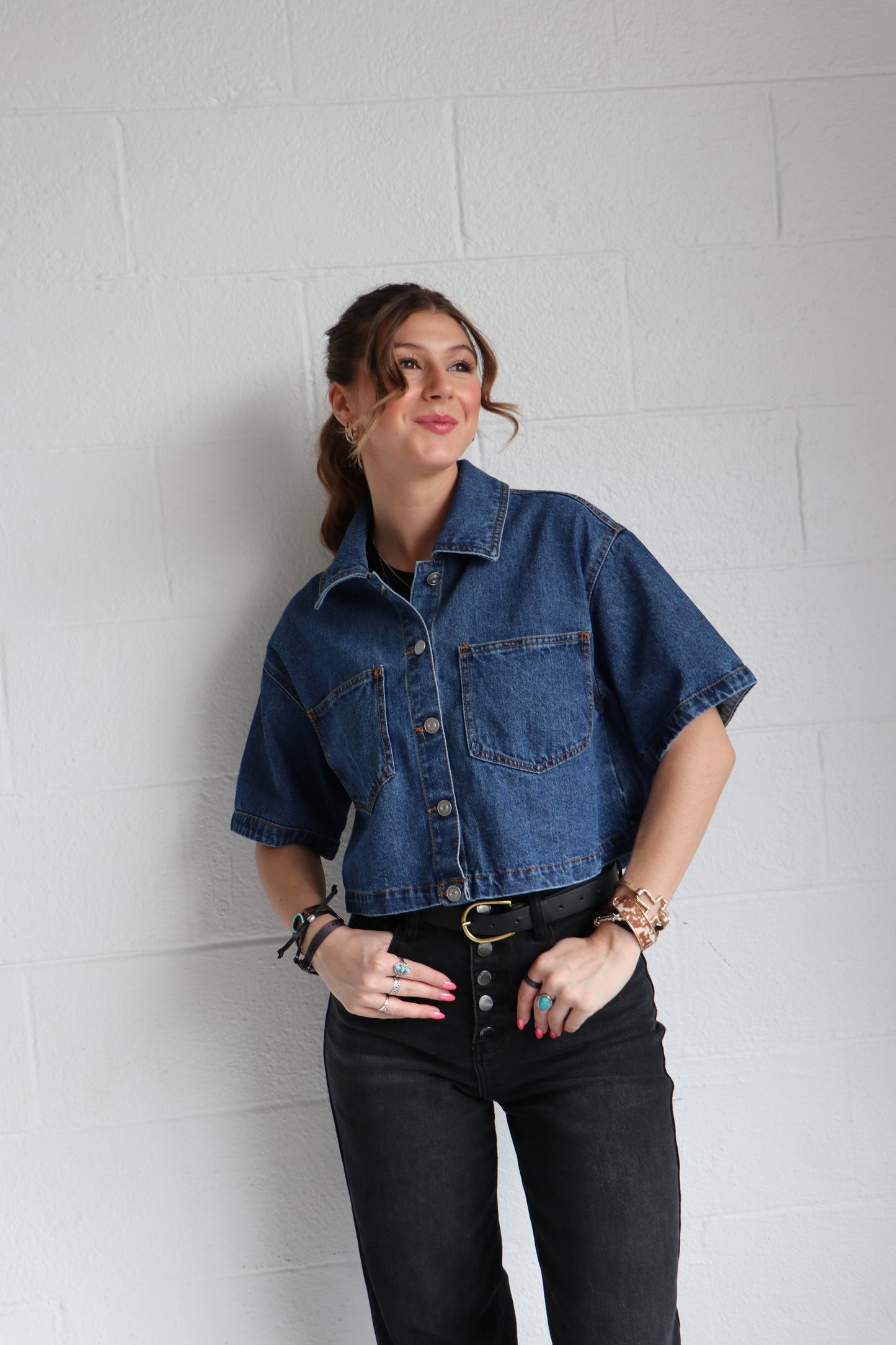 The Out West Cropped Denim Top