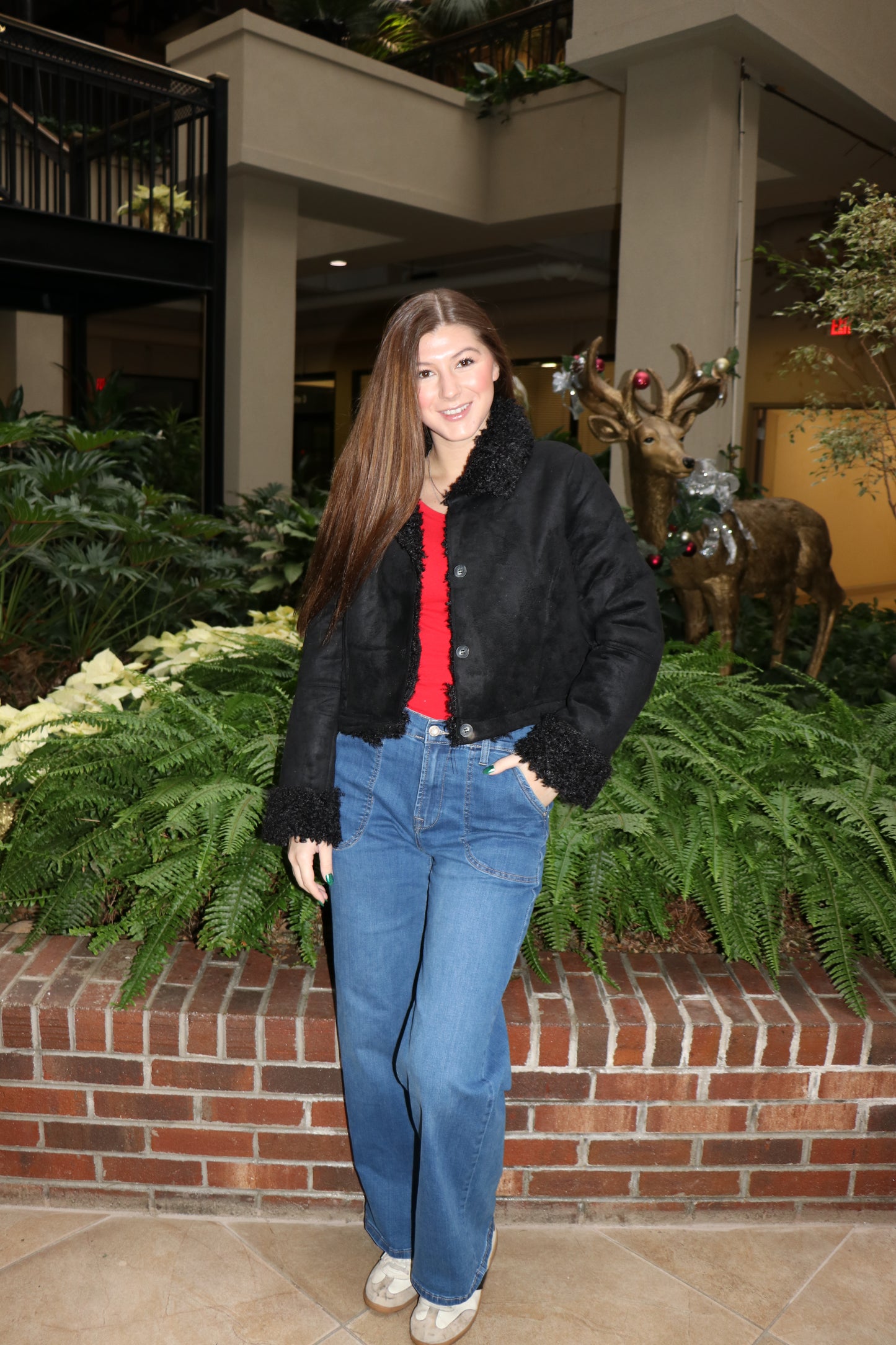 Inside Fur Detail Penny Lane Suede Short Jacket