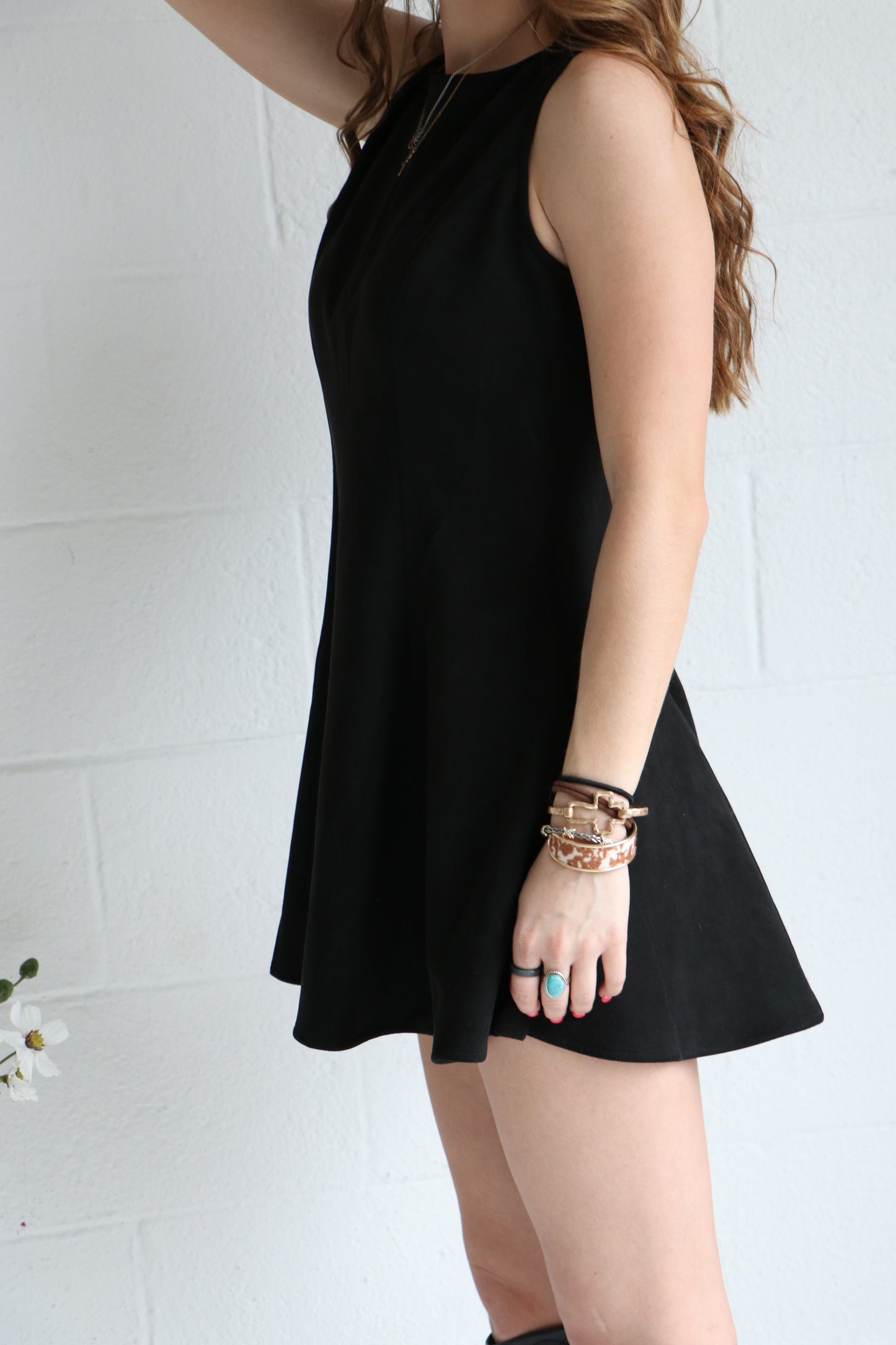 Sleeveless Flared Suede Princess Mini Dress