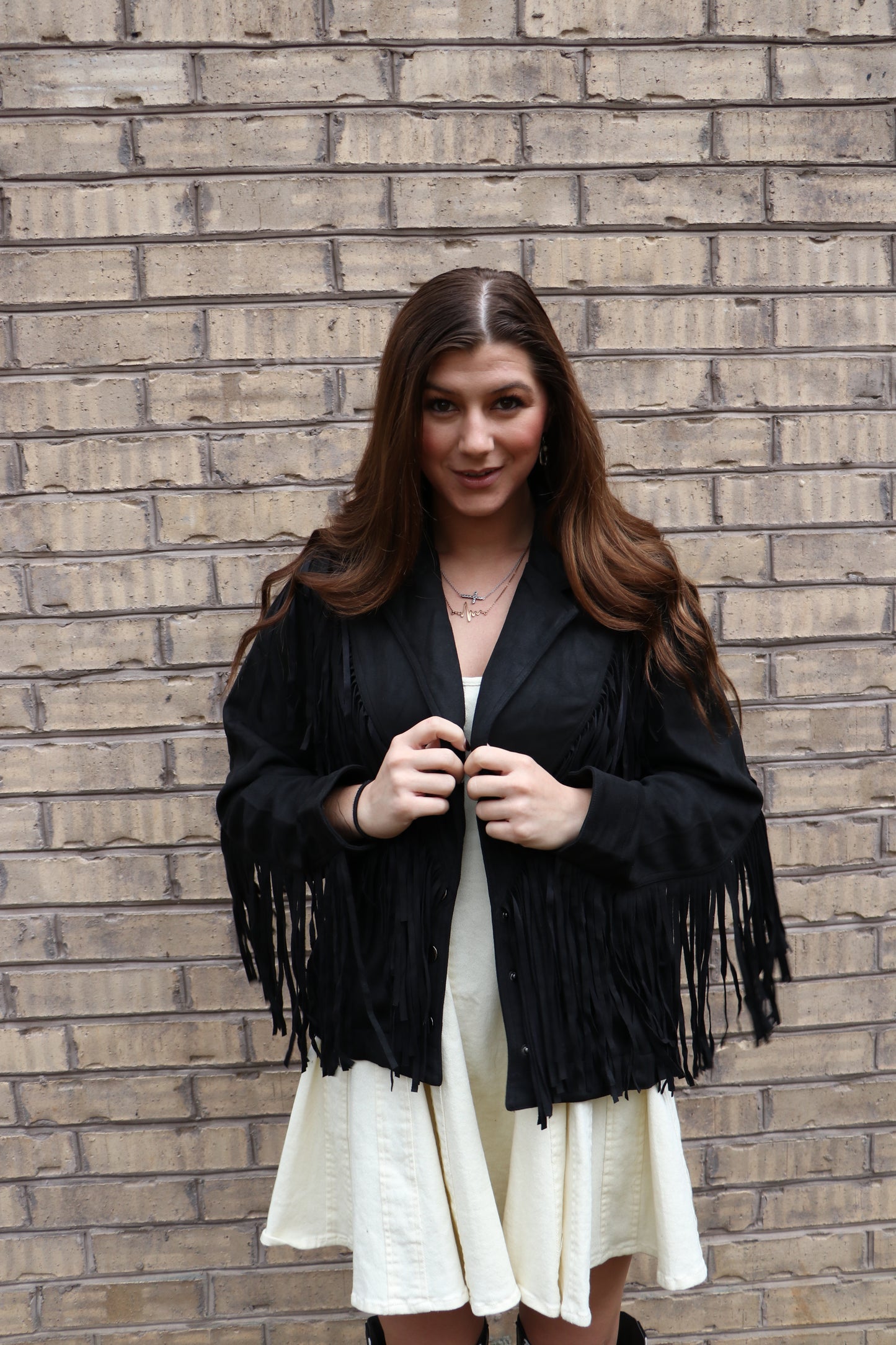 Suede Fringe Snap Button Jacket