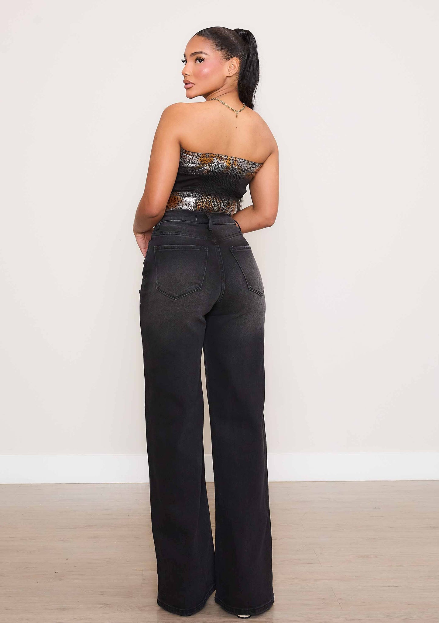 Everyday Black High-Waist Button Up Wide Leg Jeans