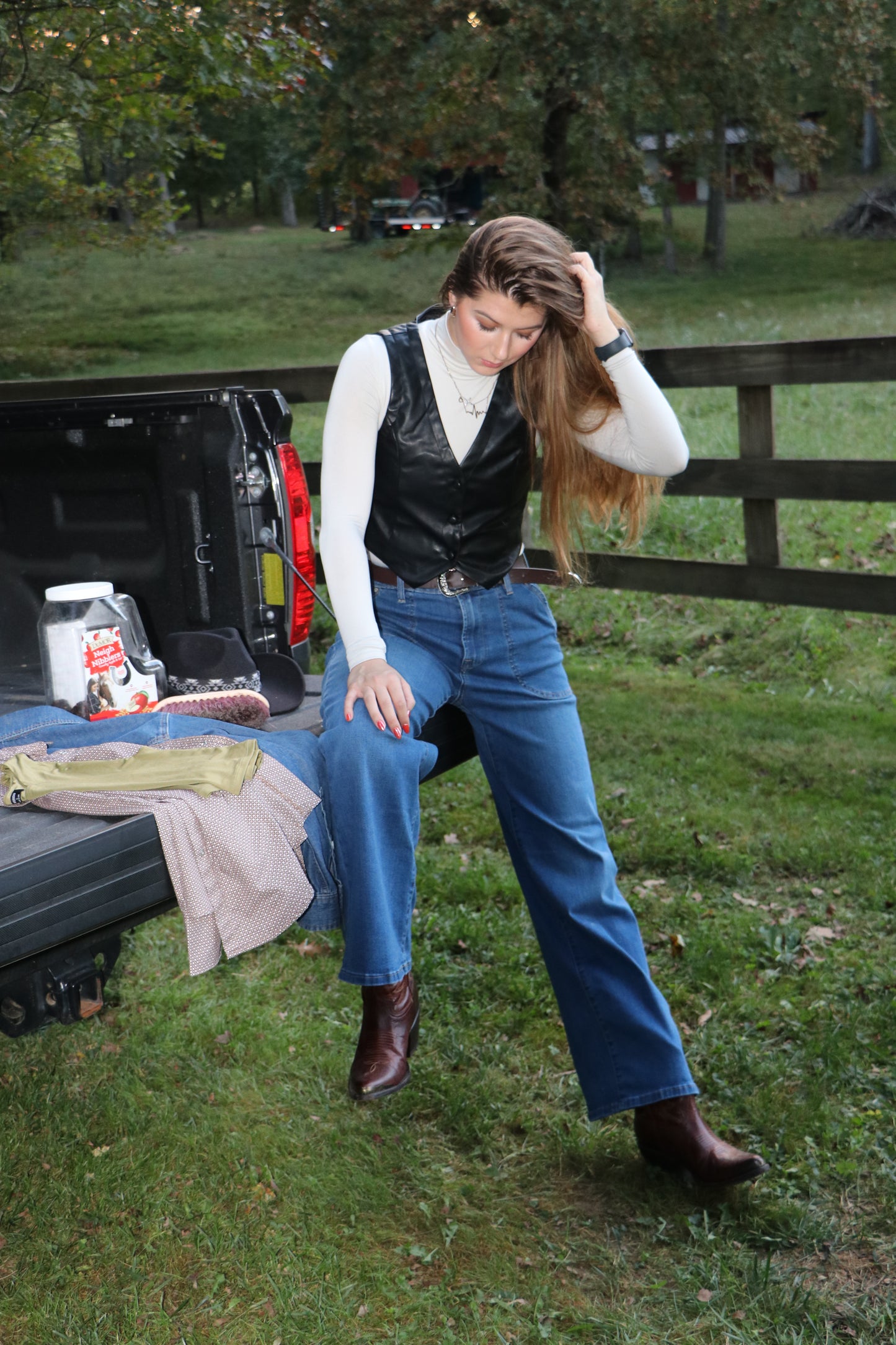 Faux Leather SleevelessButton Up Vest