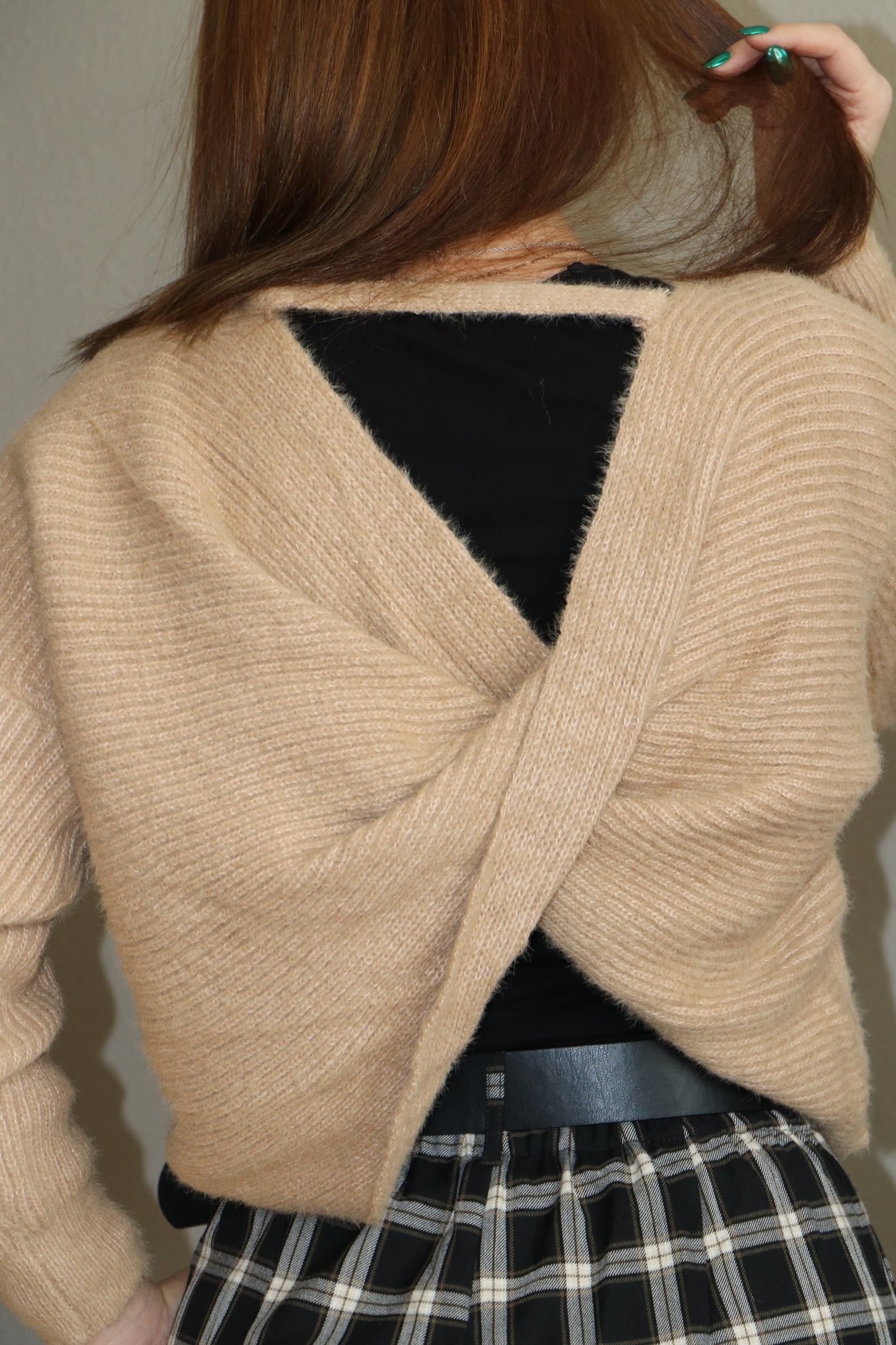 Oversized Fuzzy Sweater With Back Twist Detail