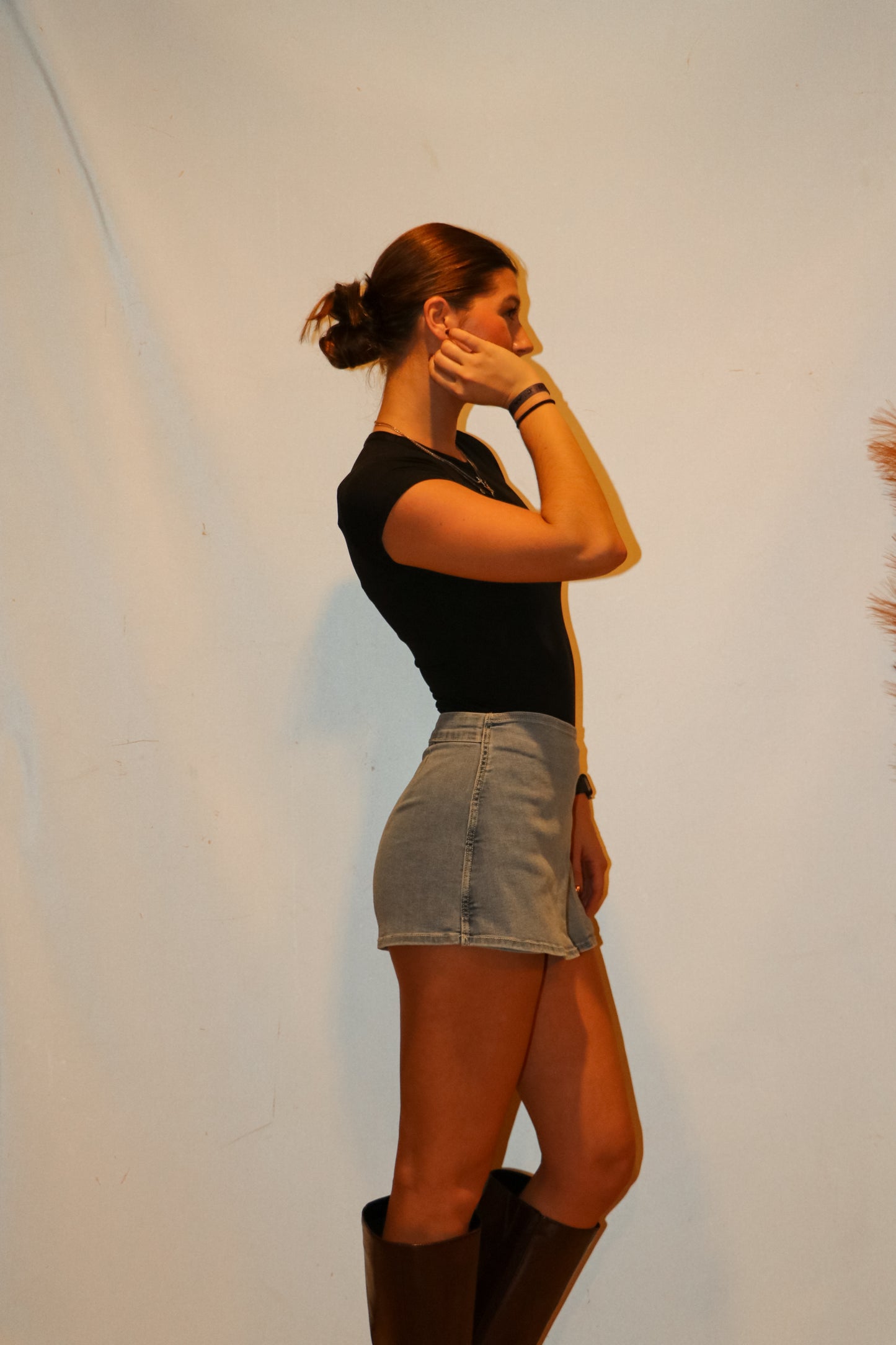 Wrap Front Zip Up Denim Skort