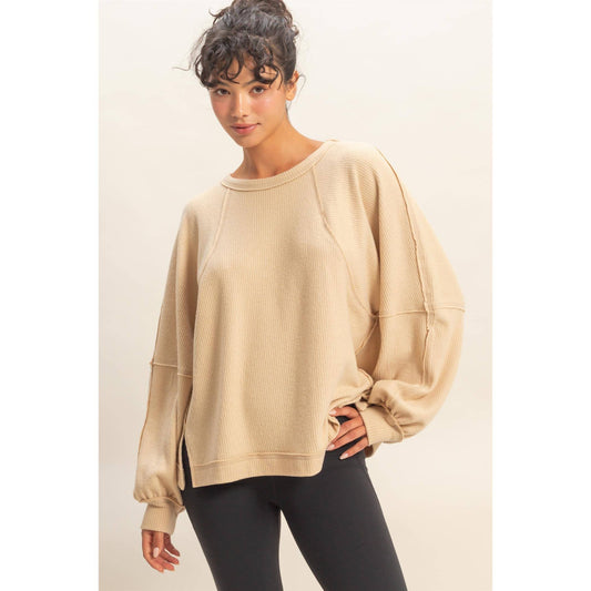 Brushed Waffle Long Sleeve Casual Top