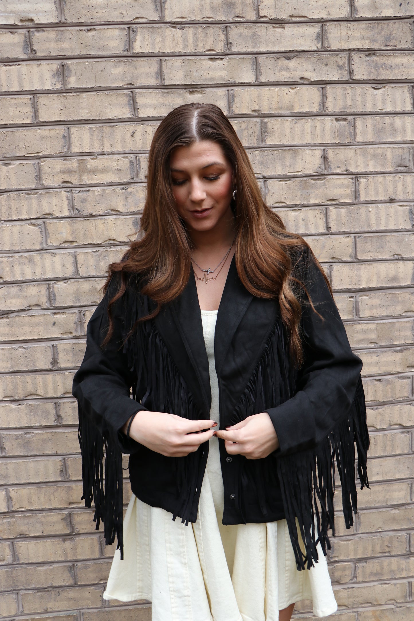 Suede Fringe Snap Button Jacket