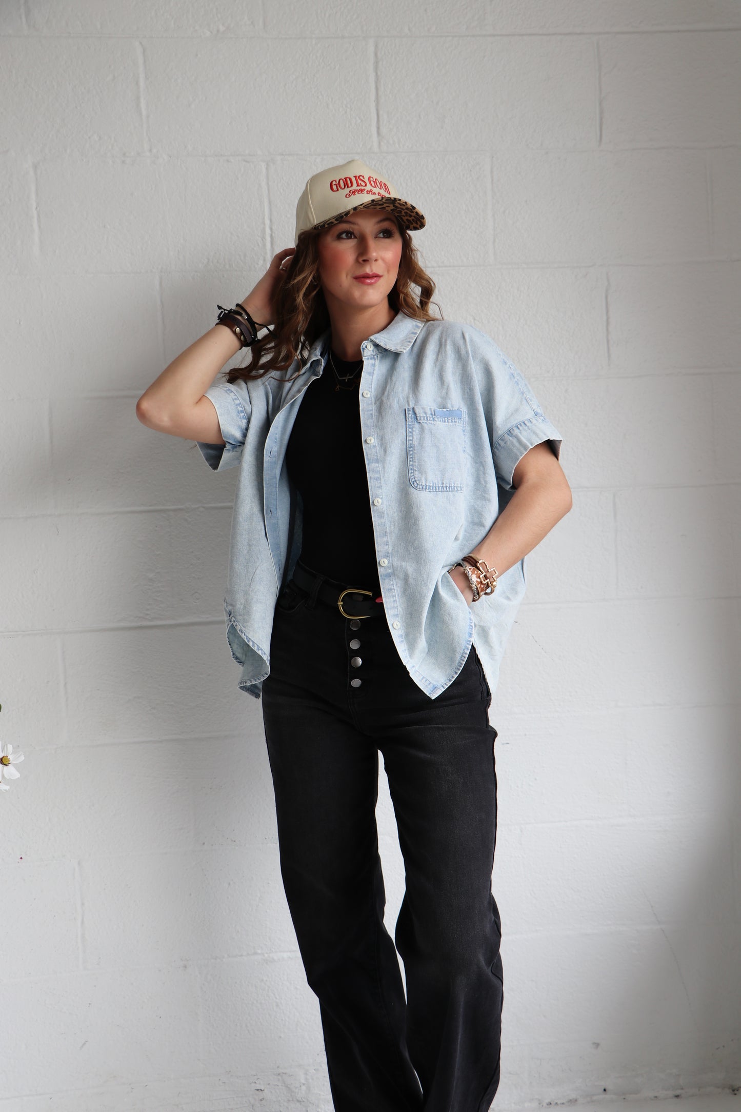 Everyday Black High-Waist Button Up Wide Leg Jeans