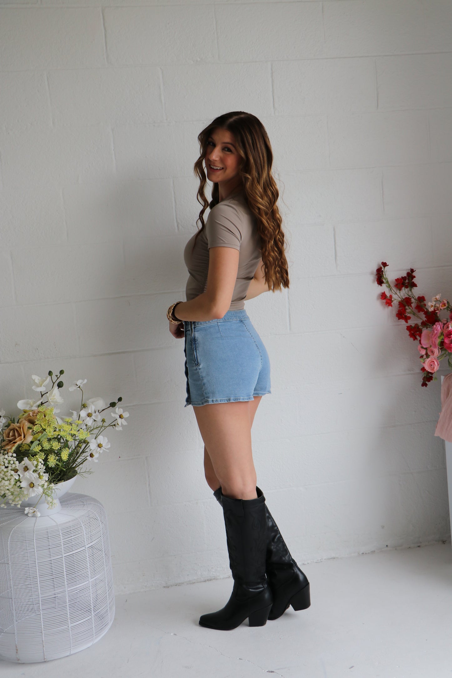 Wrap Front Zip Up Denim Skort