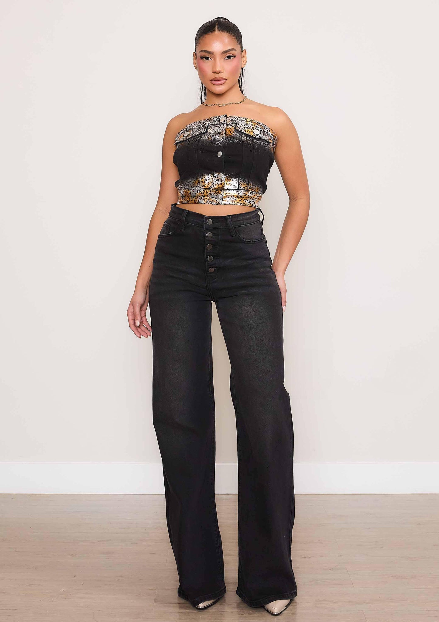 Everyday Black High-Waist Button Up Wide Leg Jeans