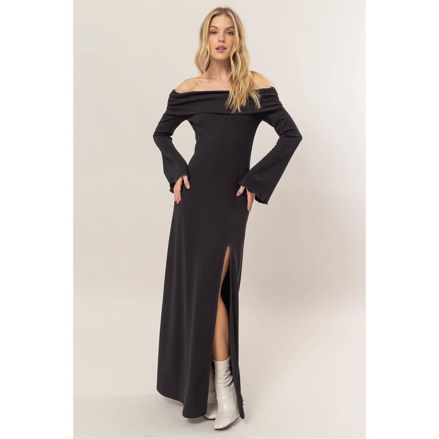 Rider Off-The-Shoulder Ribbed Knit Maxi Dress