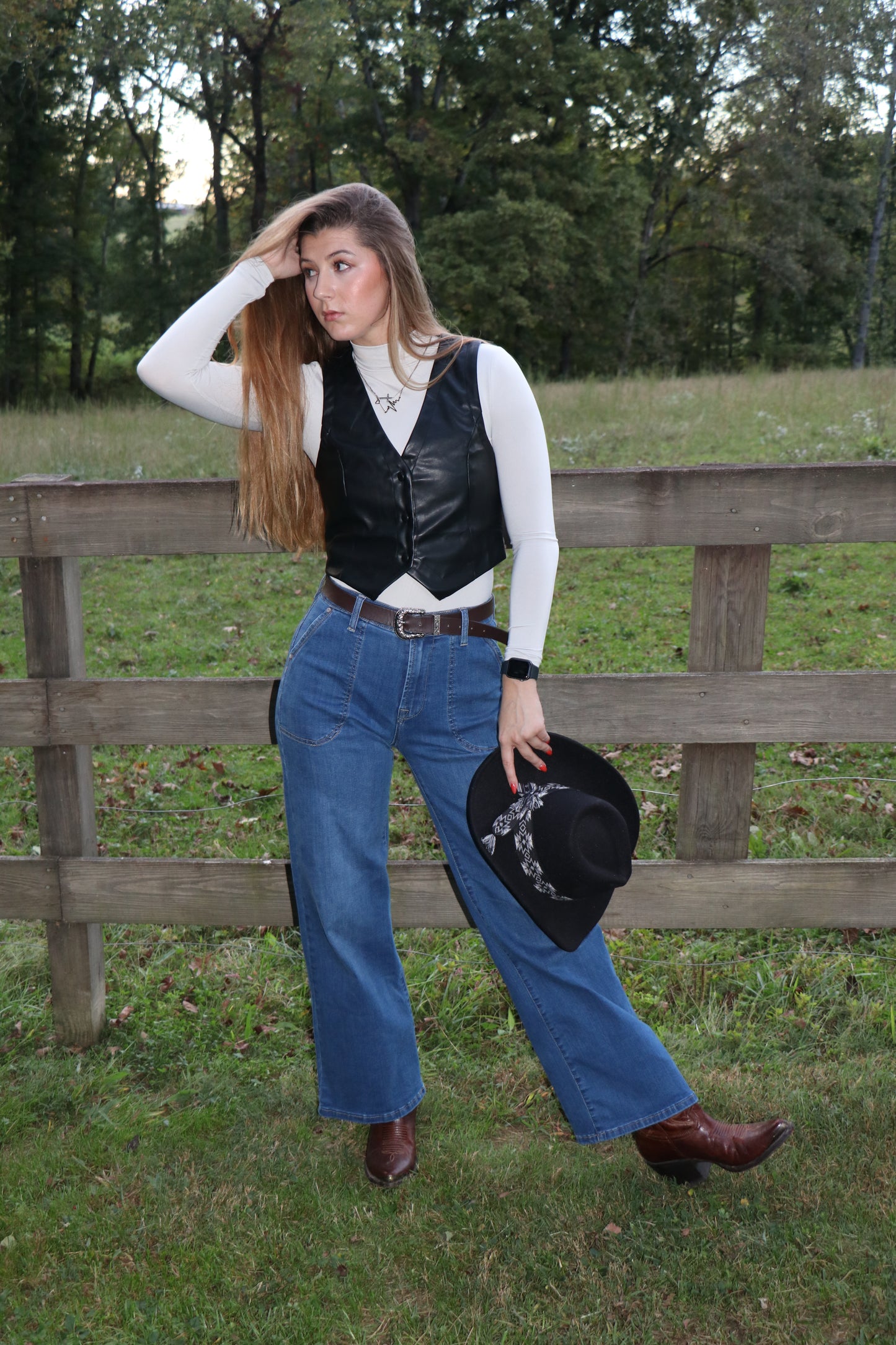 Faux Leather SleevelessButton Up Vest