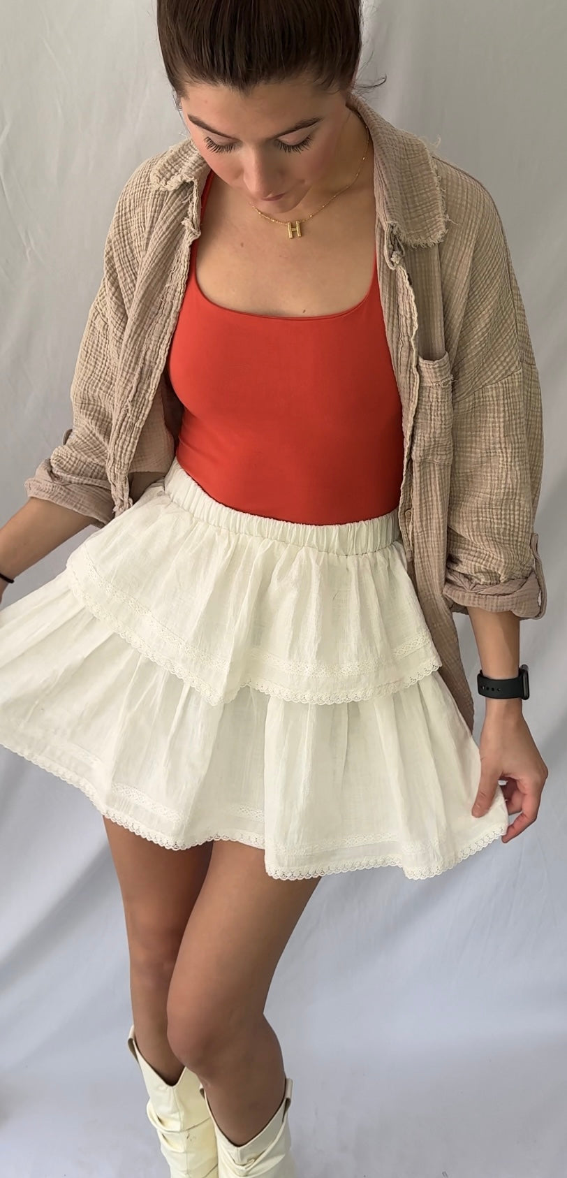 Lucy Lace Trim Tiered Ruffle Mini Skirt
