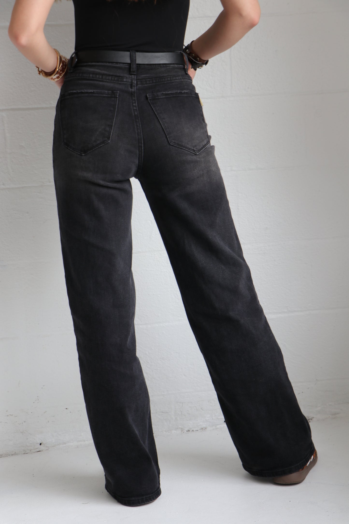 Everyday Black High-Waist Button Up Wide Leg Jeans