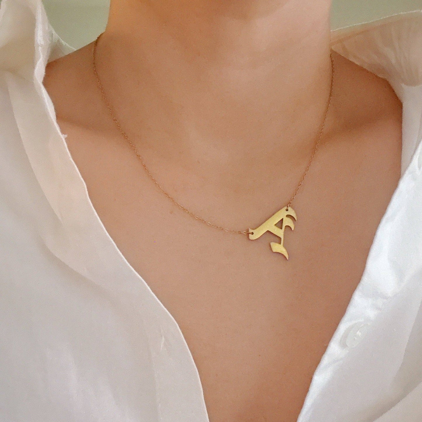 Timeless Gothic Initial Necklace, Waterproof Steel