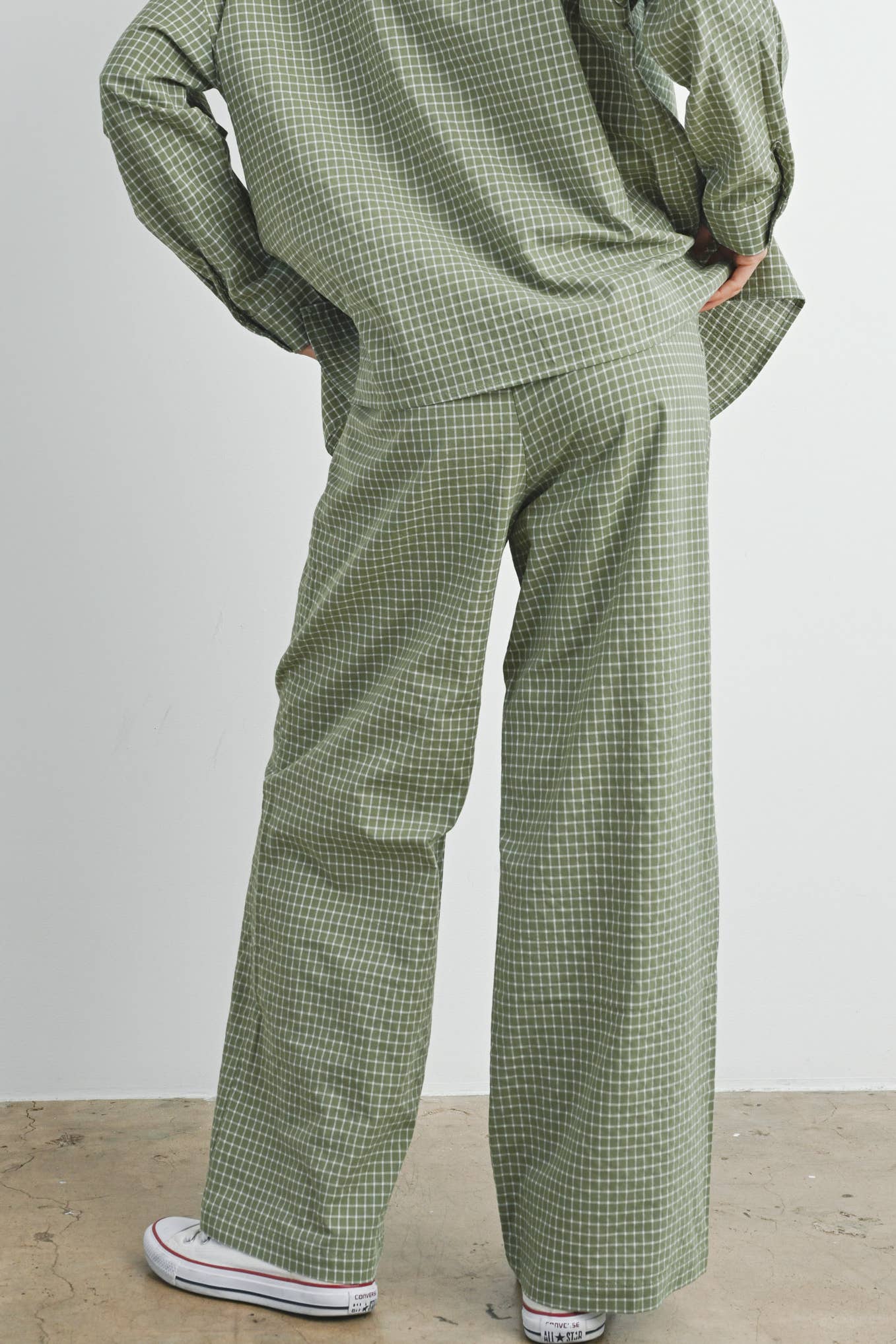 High Waisted Drawstring Plaid Pant