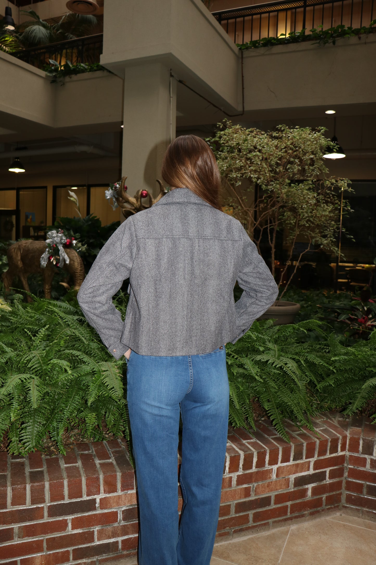 Herringbone Crop Button Down Jacket