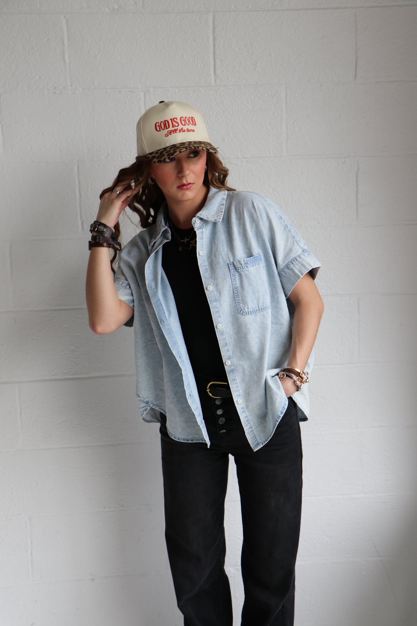 Oversized Chambray Denim Shirt | Mineral Washed Button Down Top