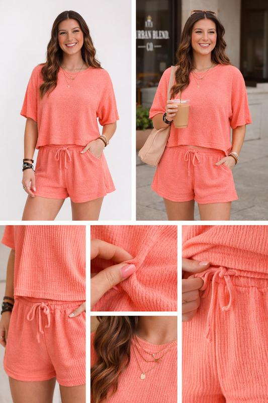 The Coral Ease 2-Piece Set | Corded Rib Tee & Shorts