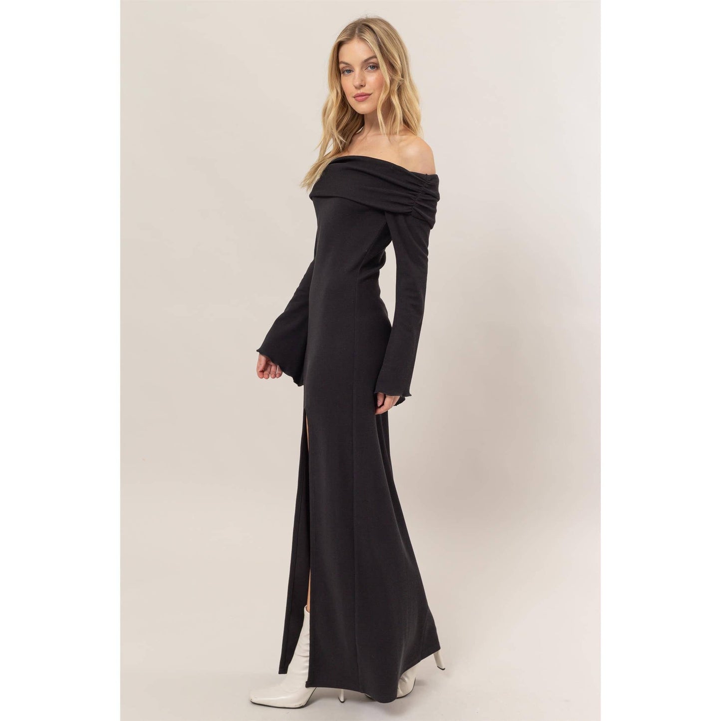 Rider Off-The-Shoulder Ribbed Knit Maxi Dress