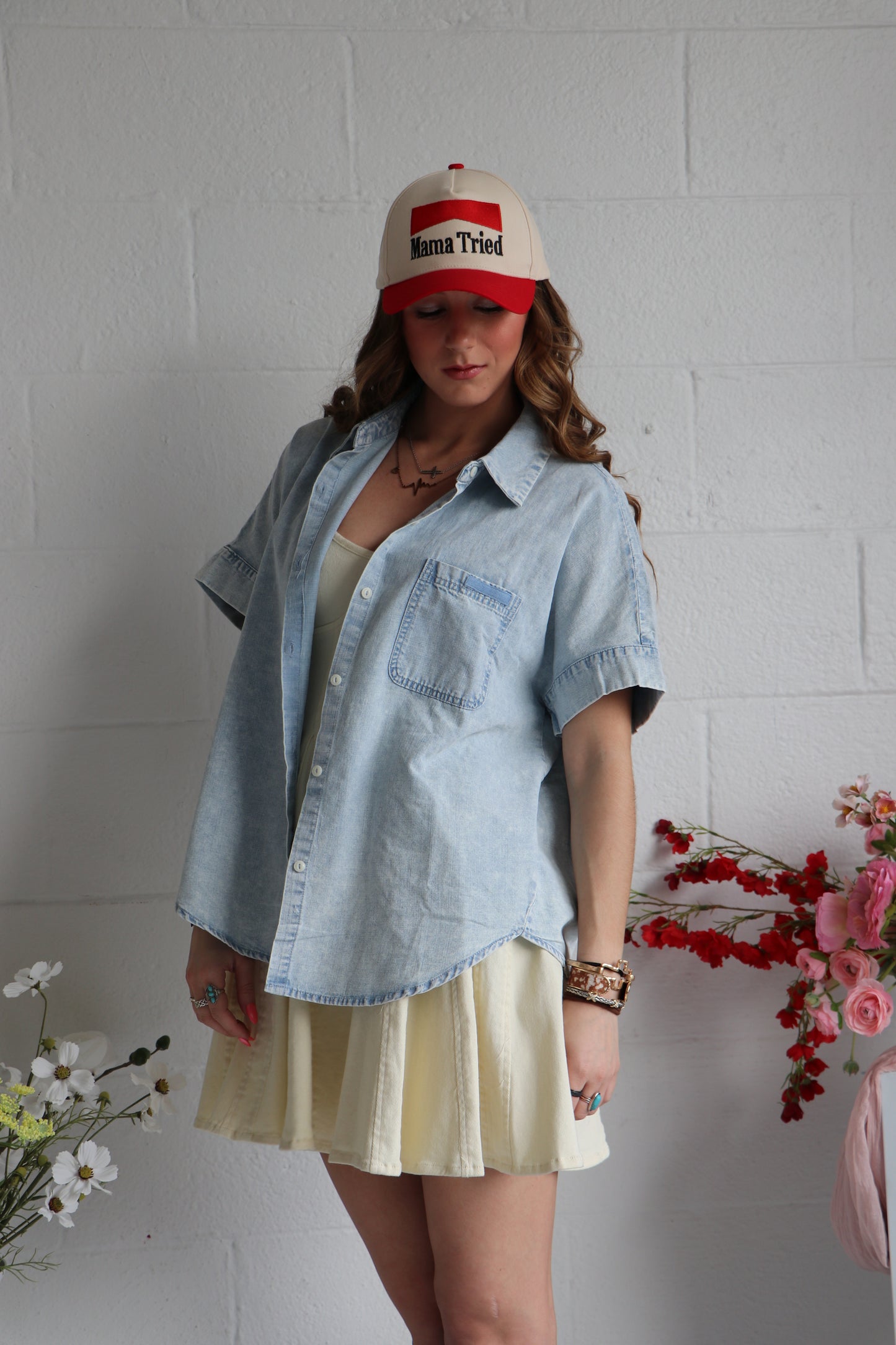 Oversized Chambray Denim Shirt | Mineral Washed Button Down Top