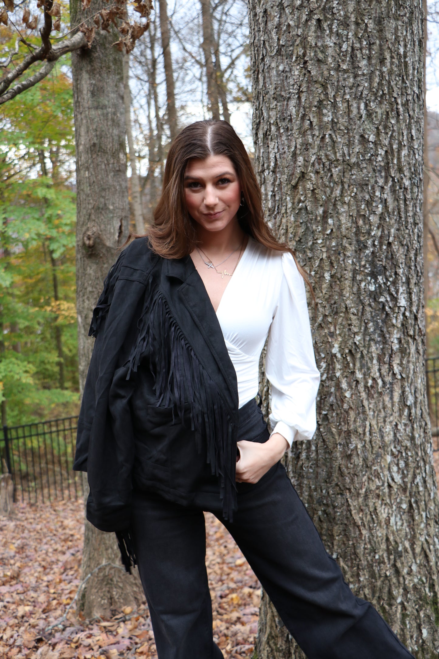 Suede Fringe Snap Button Jacket