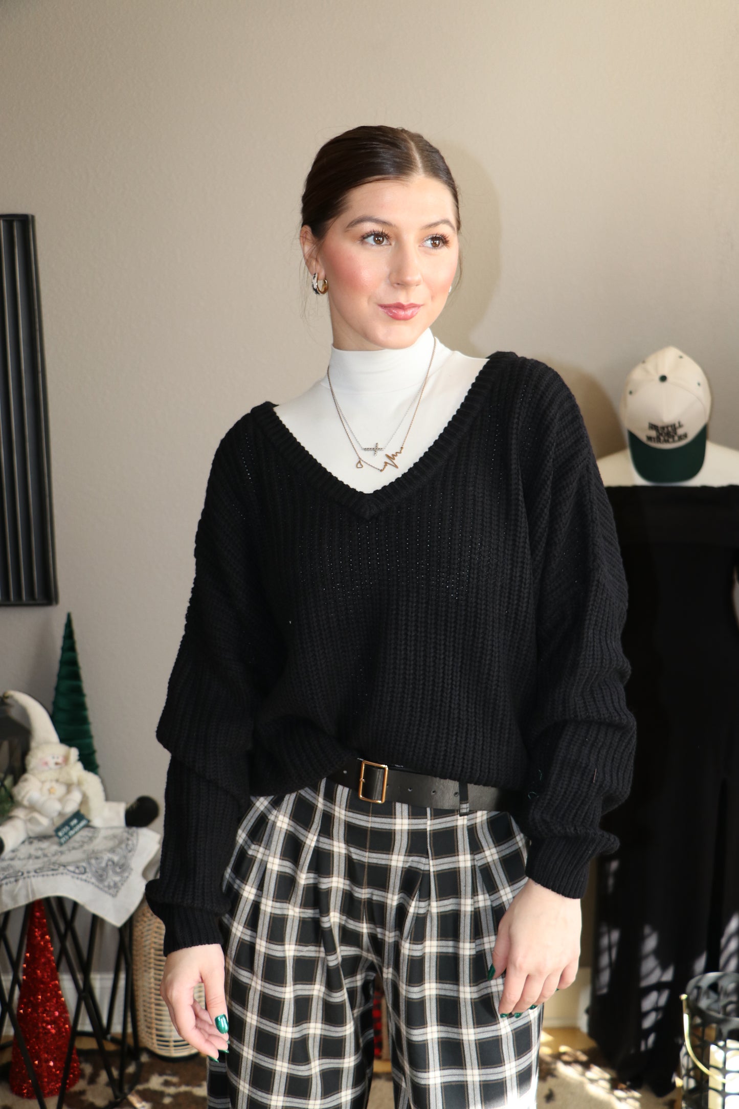 Oversized V-Neck Knit Sweater