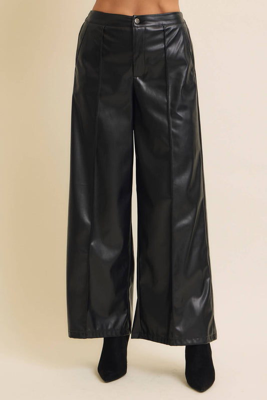 Vegan Leather Wide Leg Elastic Back Pants