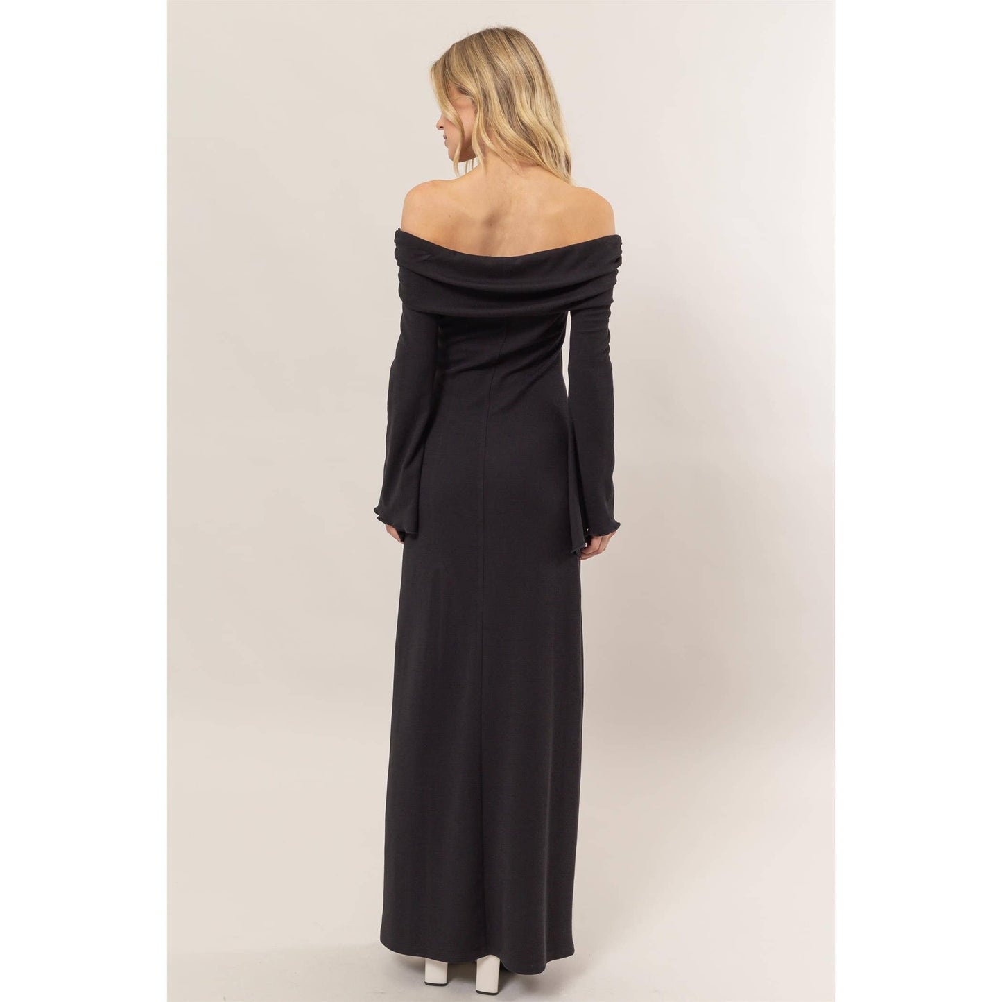 Rider Off-The-Shoulder Ribbed Knit Maxi Dress