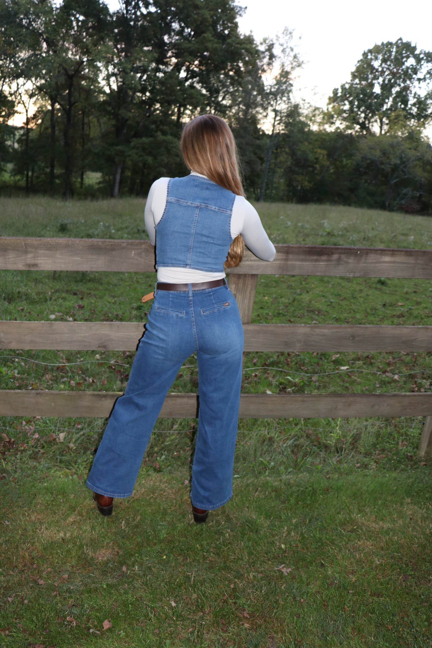 Medium Wash High Rise Patched Pocket Wide Leg Jeans