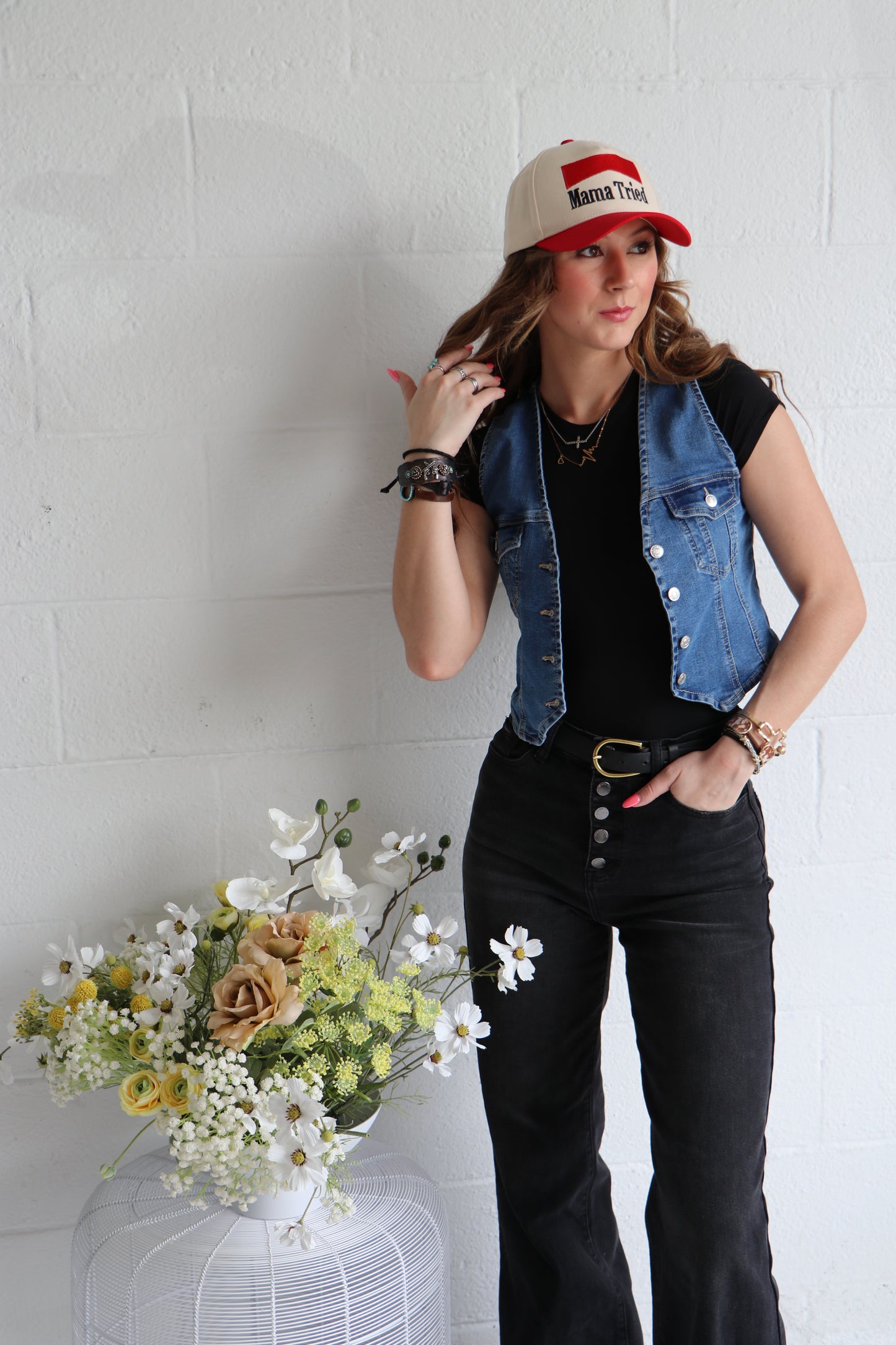 Structured Sleeveless Denim Button Up Vest
