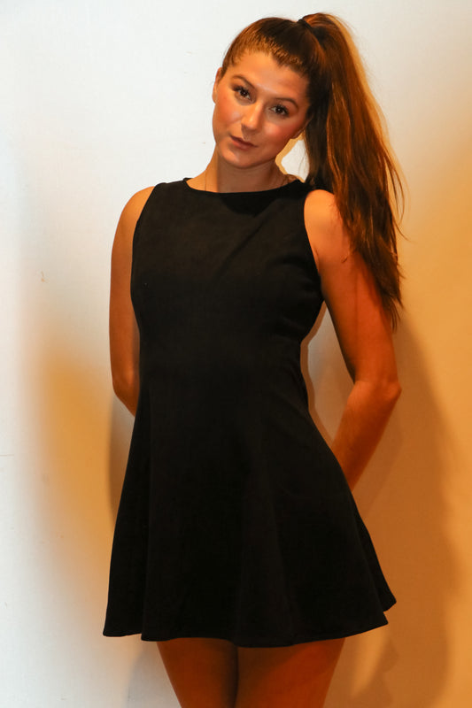 Sleeveless Flared Suede Princess Mini Dress