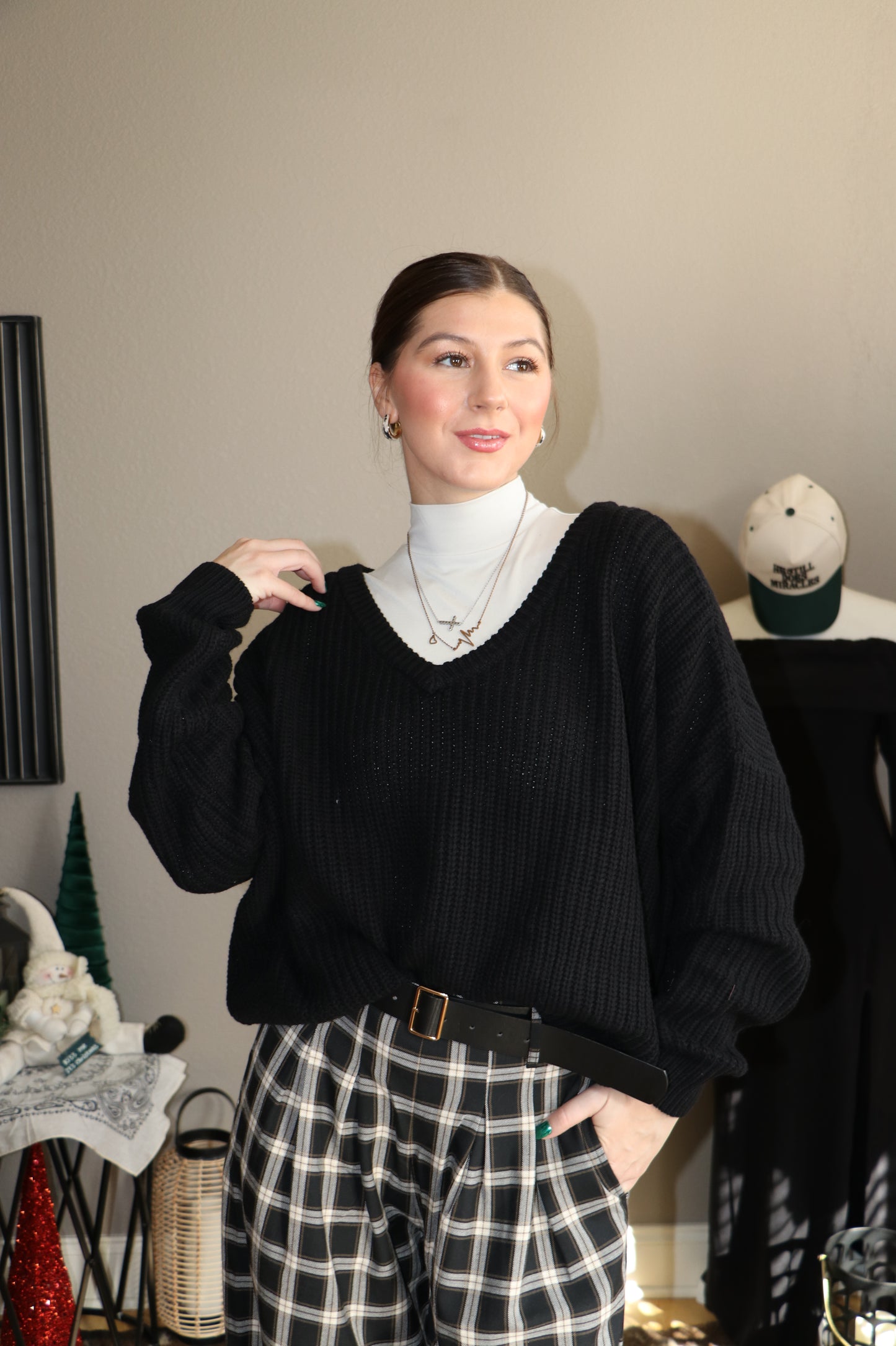 Oversized V-Neck Knit Sweater