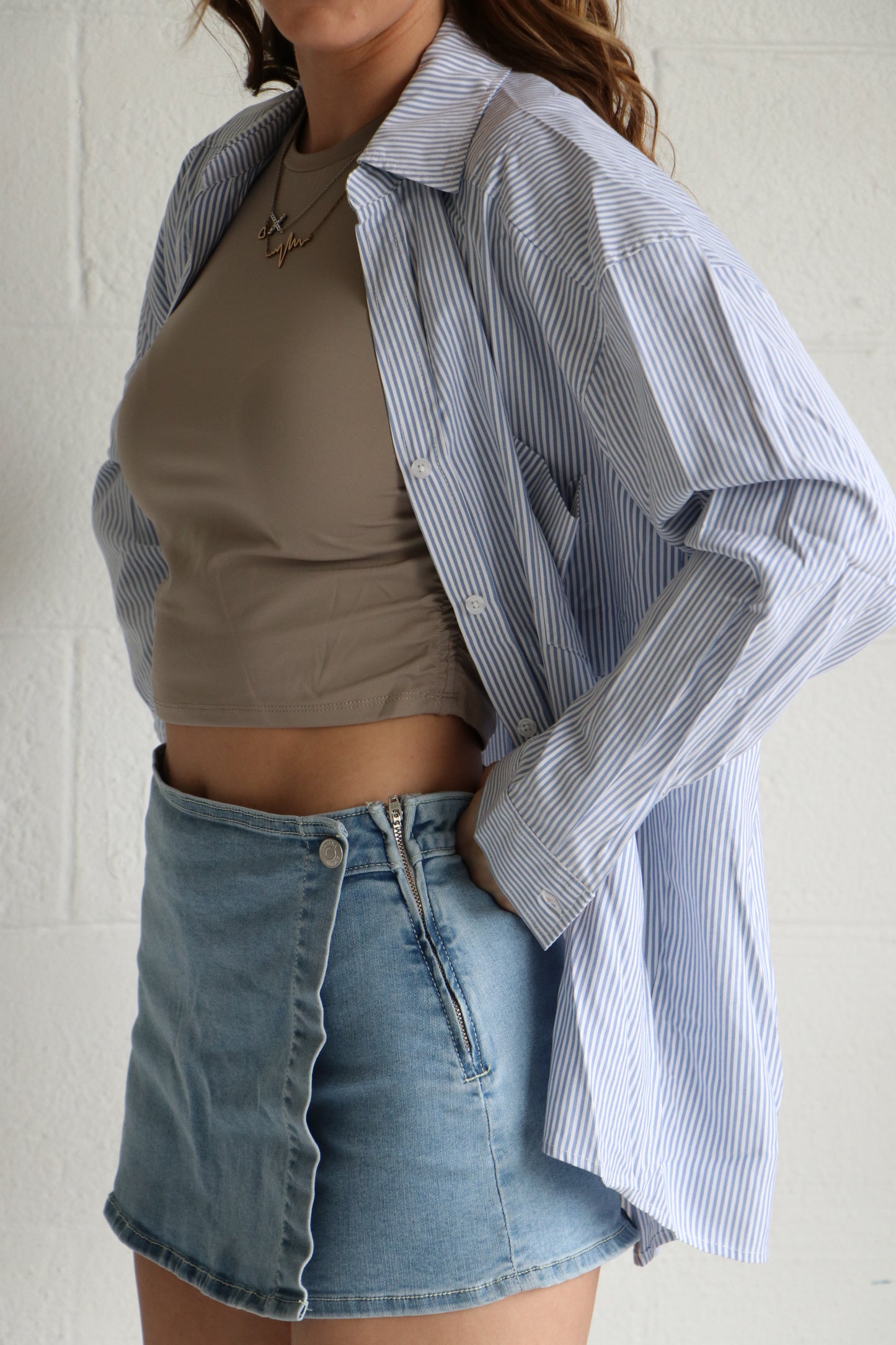Wrap Front Zip Up Denim Skort
