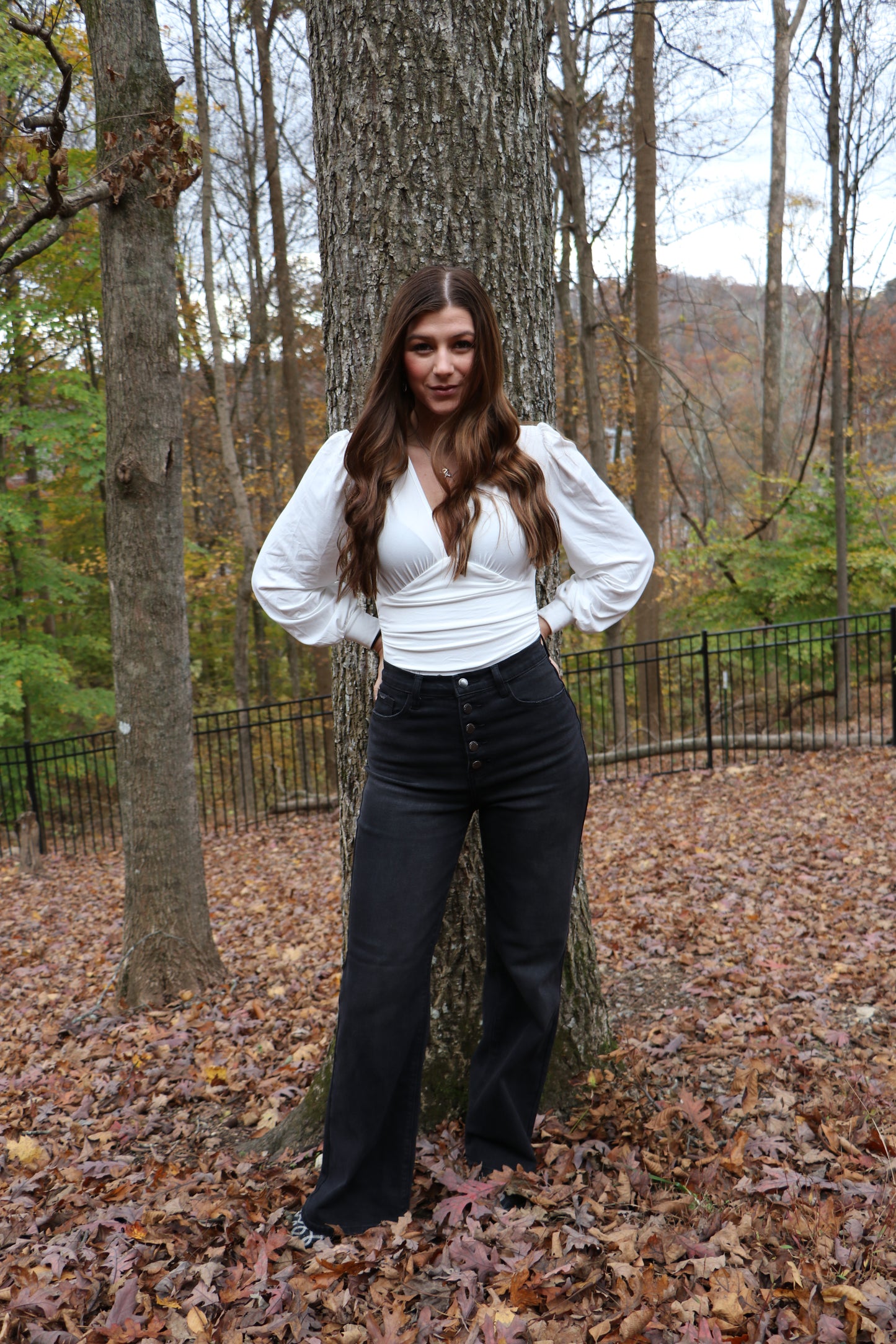 Everyday Black High-Waist Button Up Wide Leg Jeans