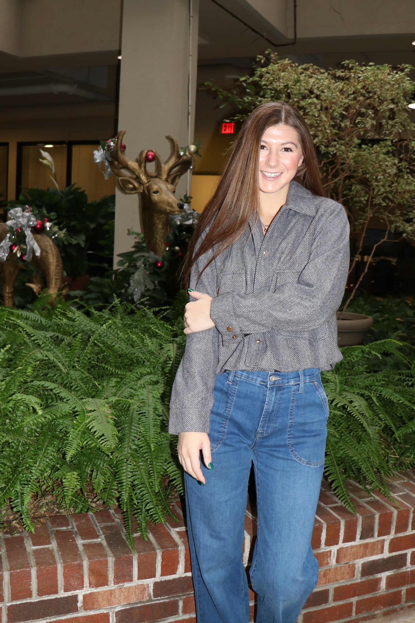 Herringbone Crop Button Down Jacket