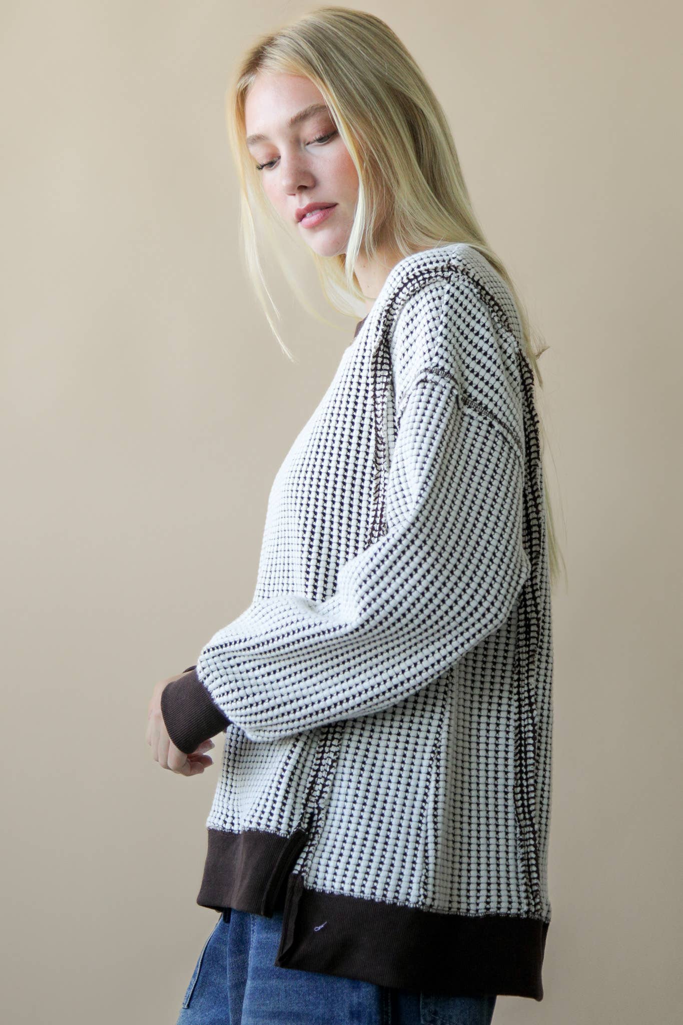 Oversized Waffle Knit Casual Top