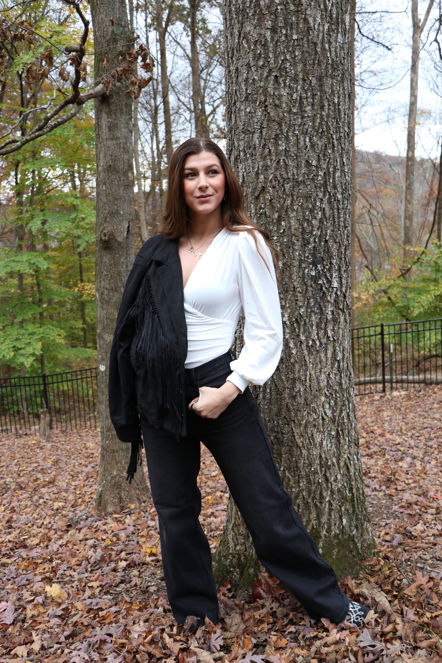 Plunge Neck Peasant Sleeve Bodysuit