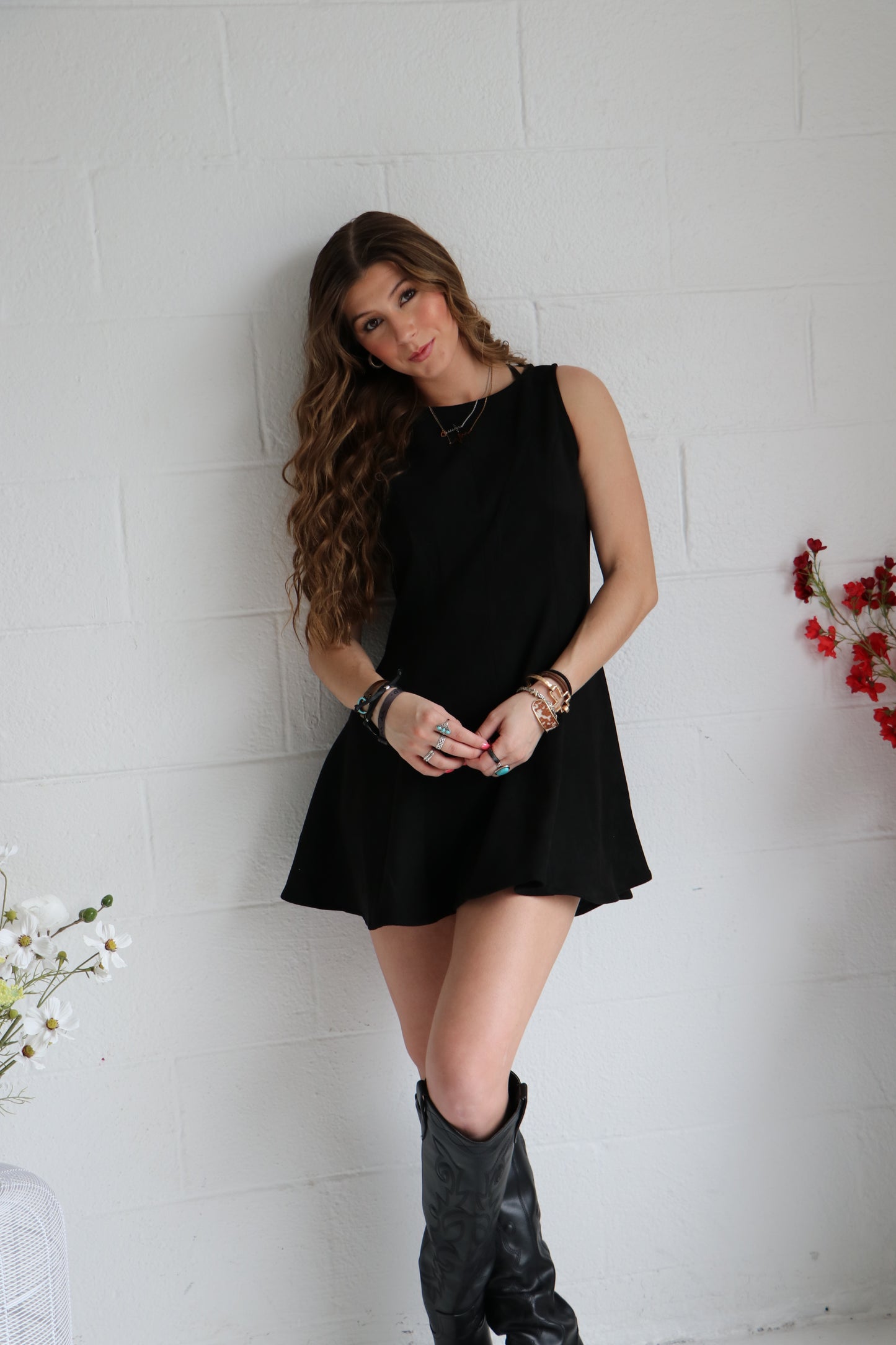 Sleeveless Flared Suede Princess Mini Dress