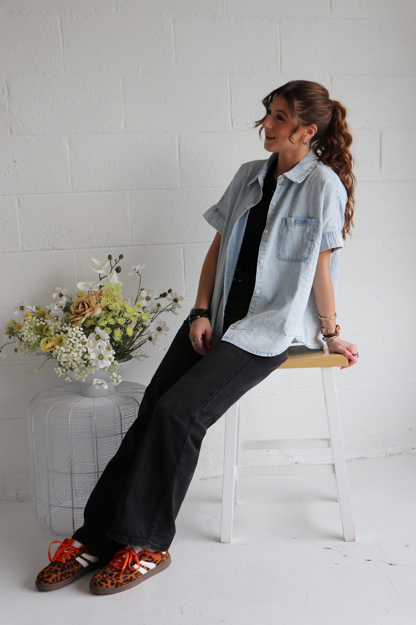 Oversized Chambray Denim Shirt | Mineral Washed Button Down Top