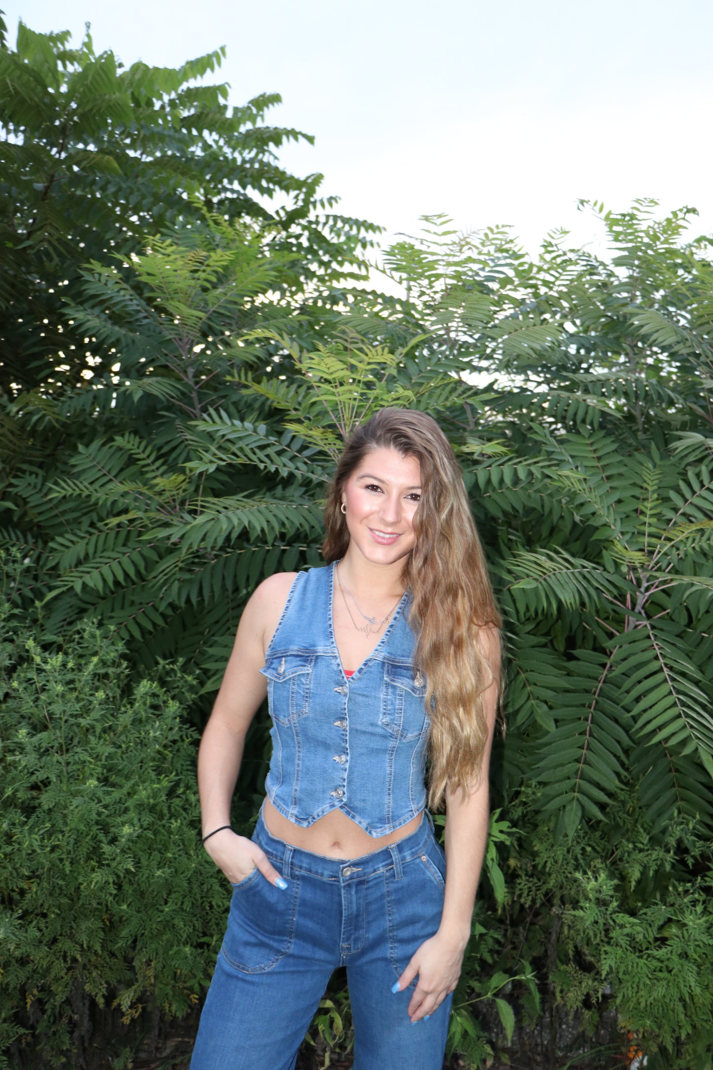 Structured Sleeveless Denim Button Up Vest