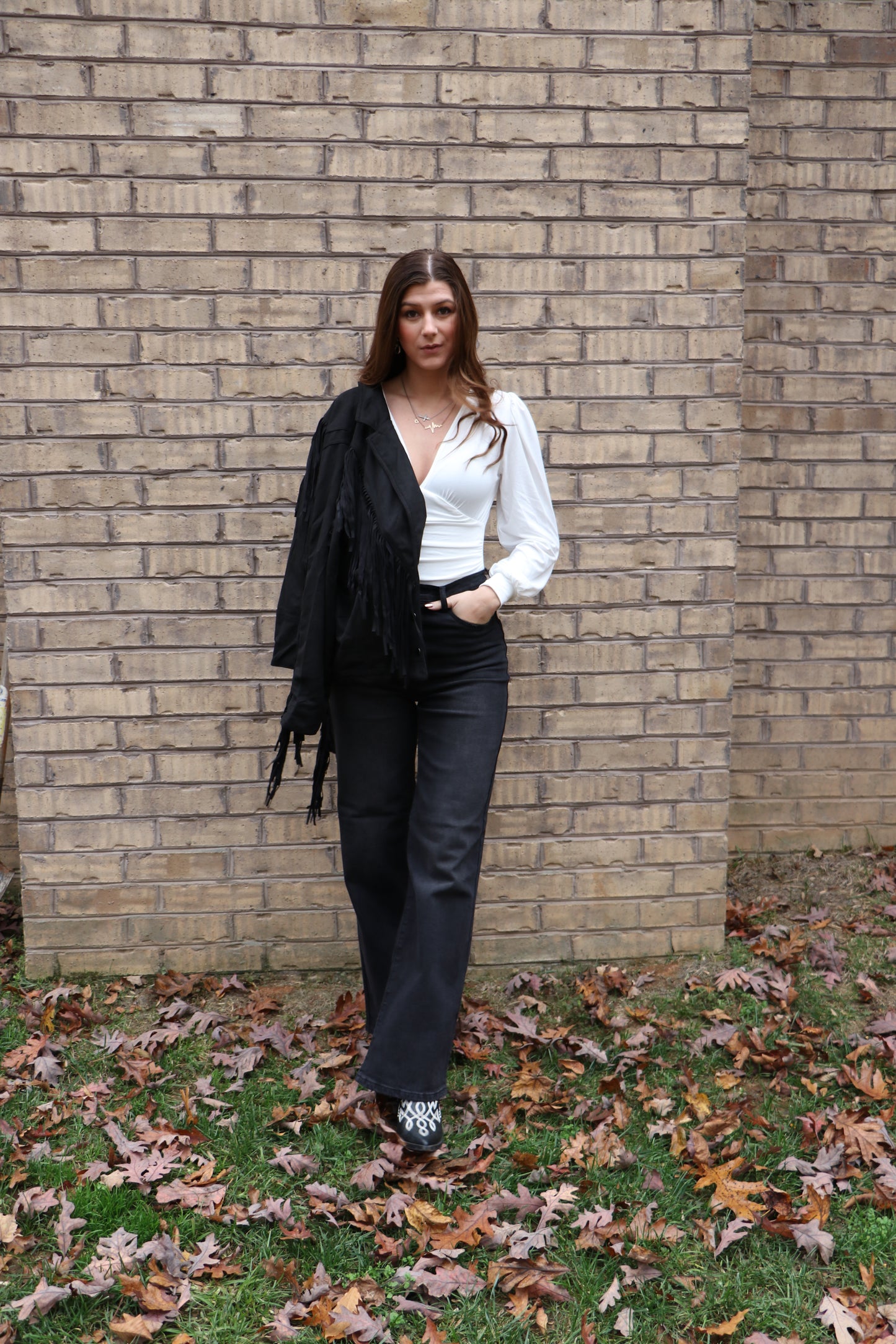 Plunge Neck Peasant Sleeve Bodysuit