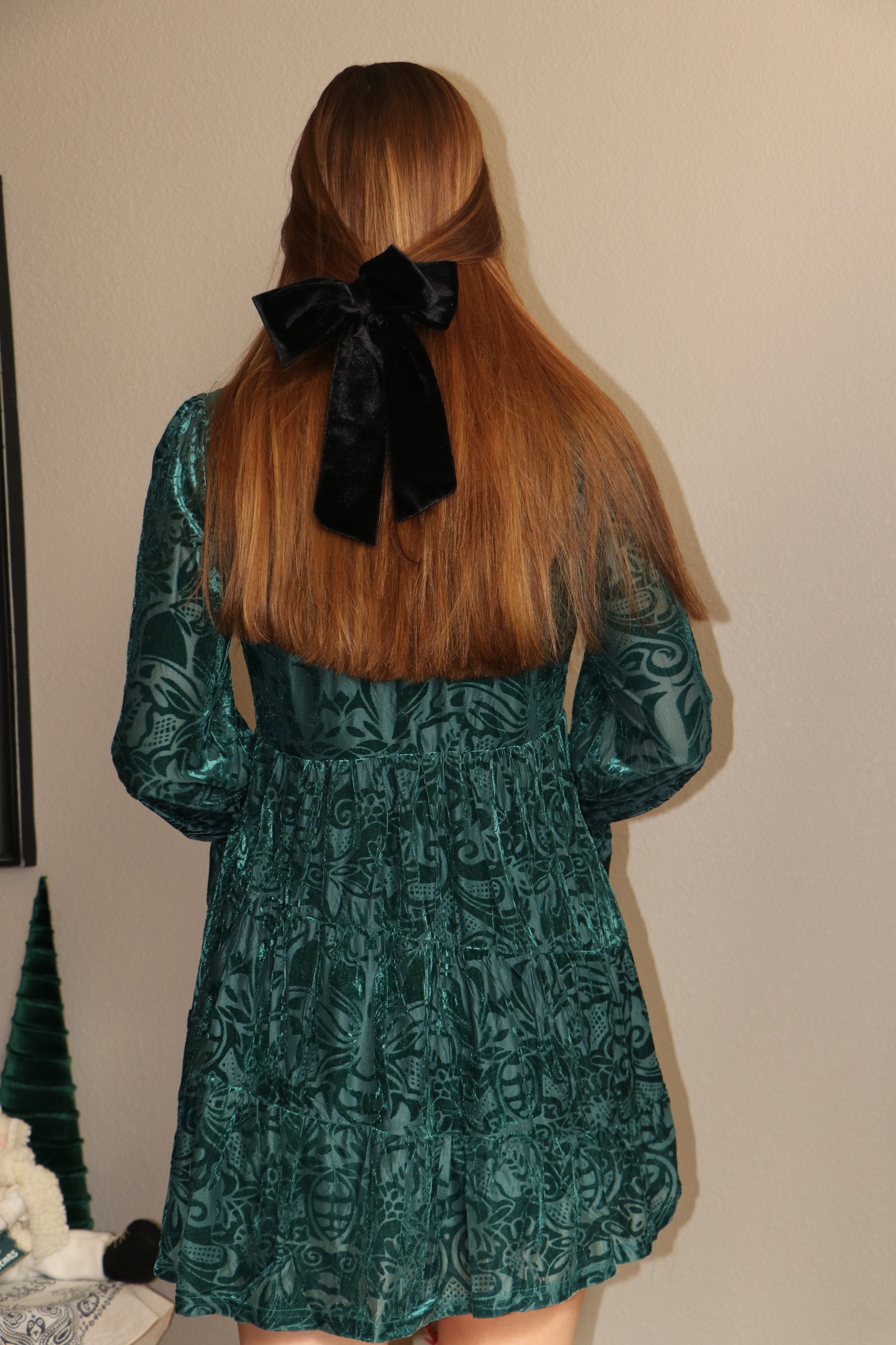 Deep V-neck Jacquard Velvet Holiday Mini Dress