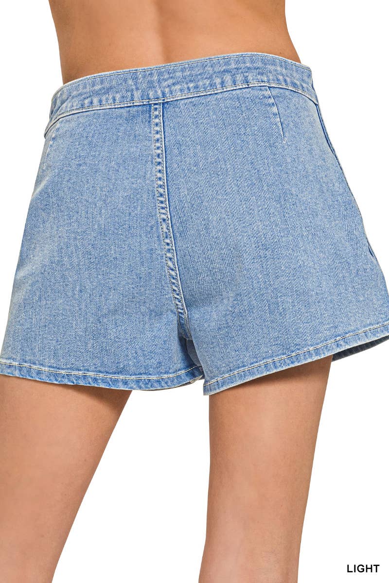 Wrap Front Zip Up Denim Skort